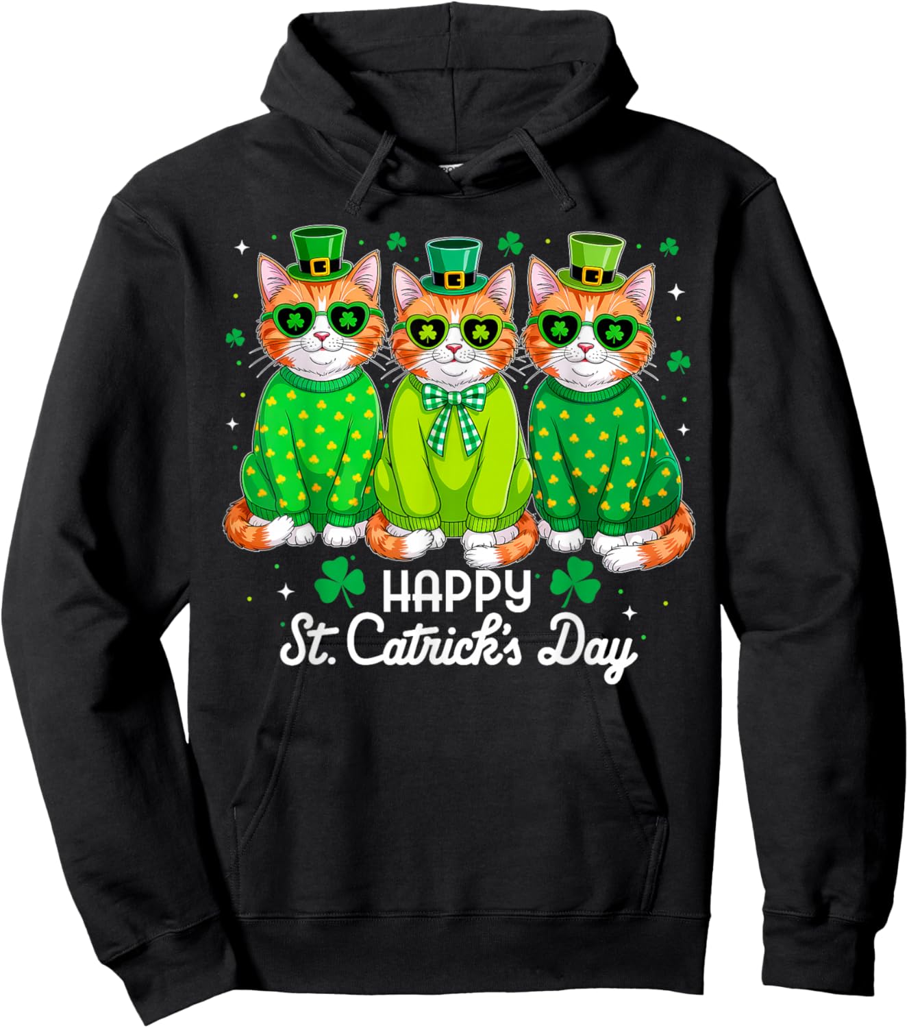 Happy St Catrick's Day Funny Cat St Patricks Day Women Kids Hoodie - Hoodie | Black