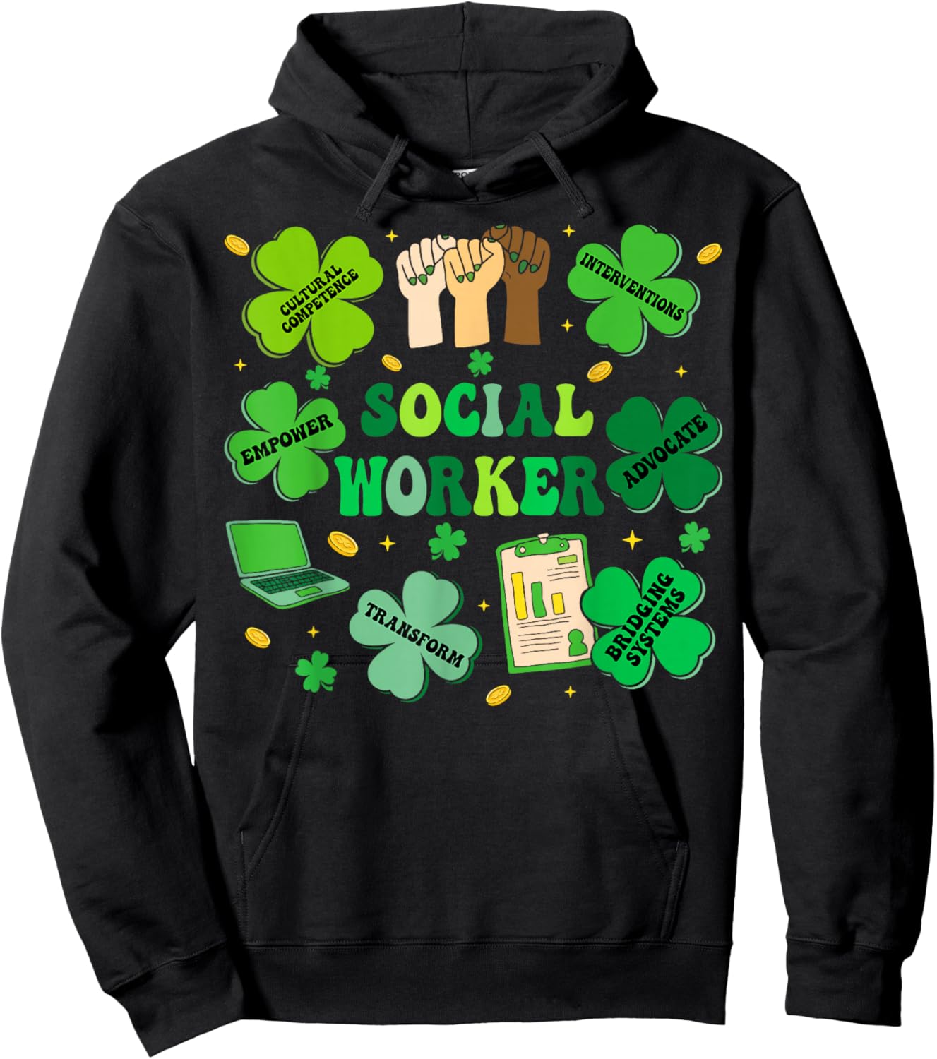 Social Worker Shamrock St Patricks Day Social Work Hoodie - Hoodie | Black
