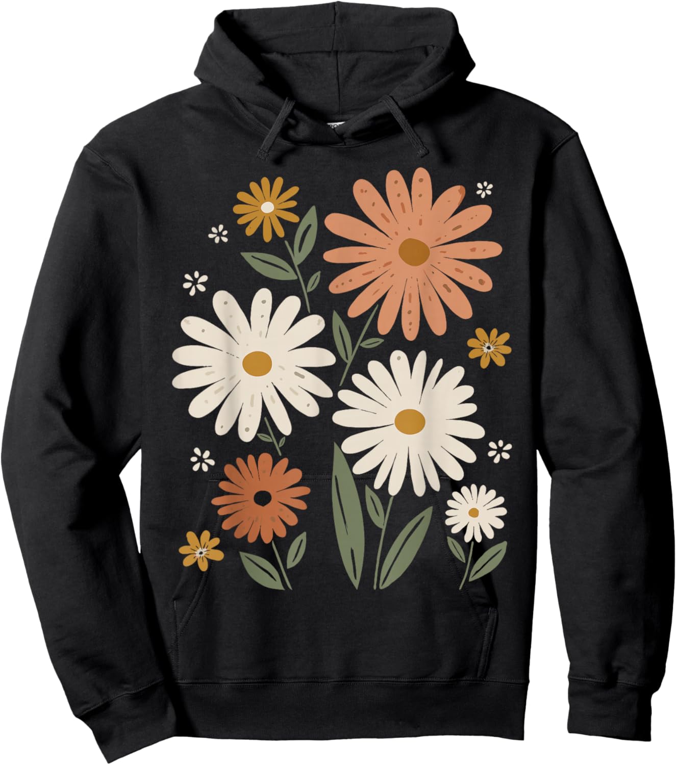 Retro Wildflowers Flowers Pattern Summer Spring Boho Vintage Hoodie - Hoodie | Black