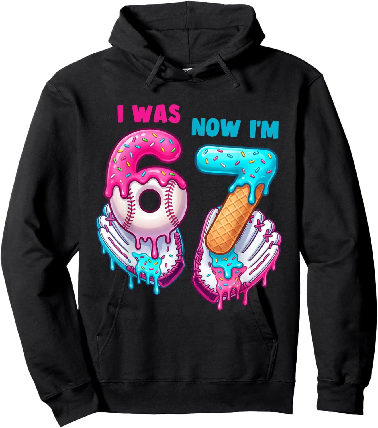 7th Birthday I was 6 Now I'm 7 Year Old Baseball Boys Girls Hoodie - Hoodie | Black