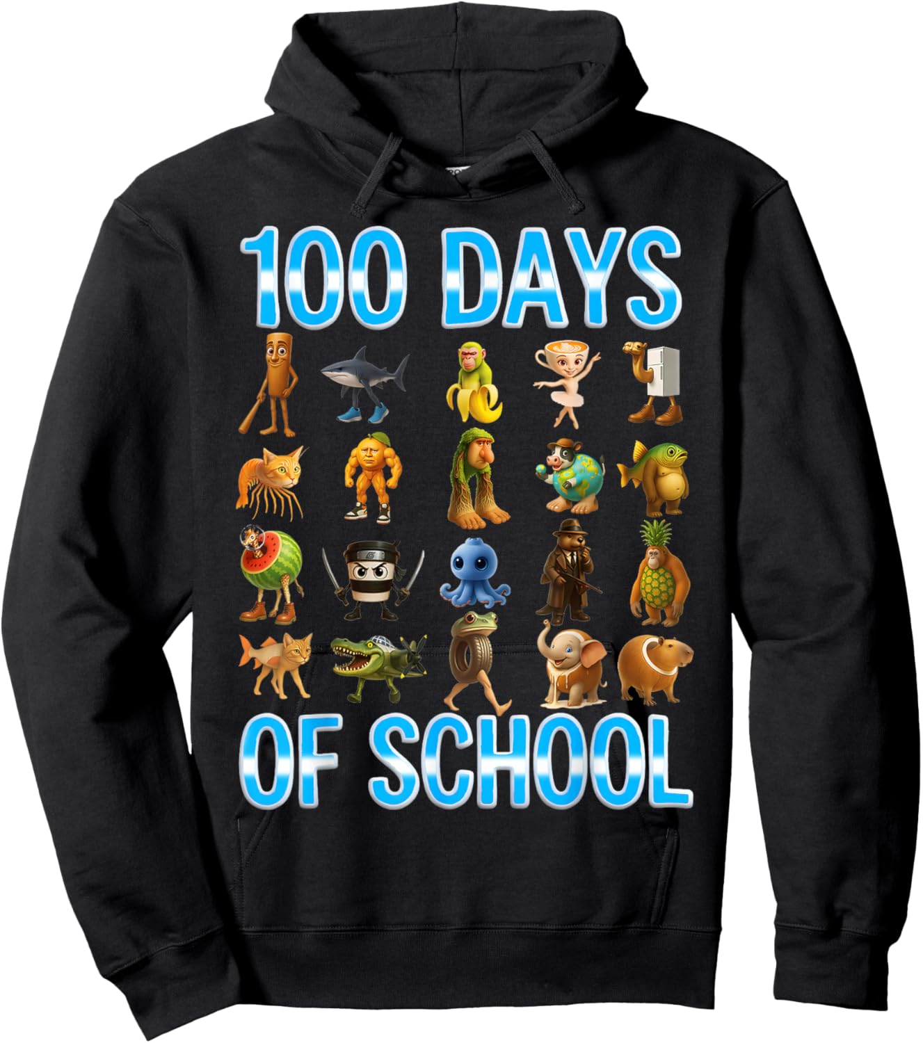100 Days of School Brainrot Funny Gifts for Boys Kids Hoodie - Hoodie | Black
