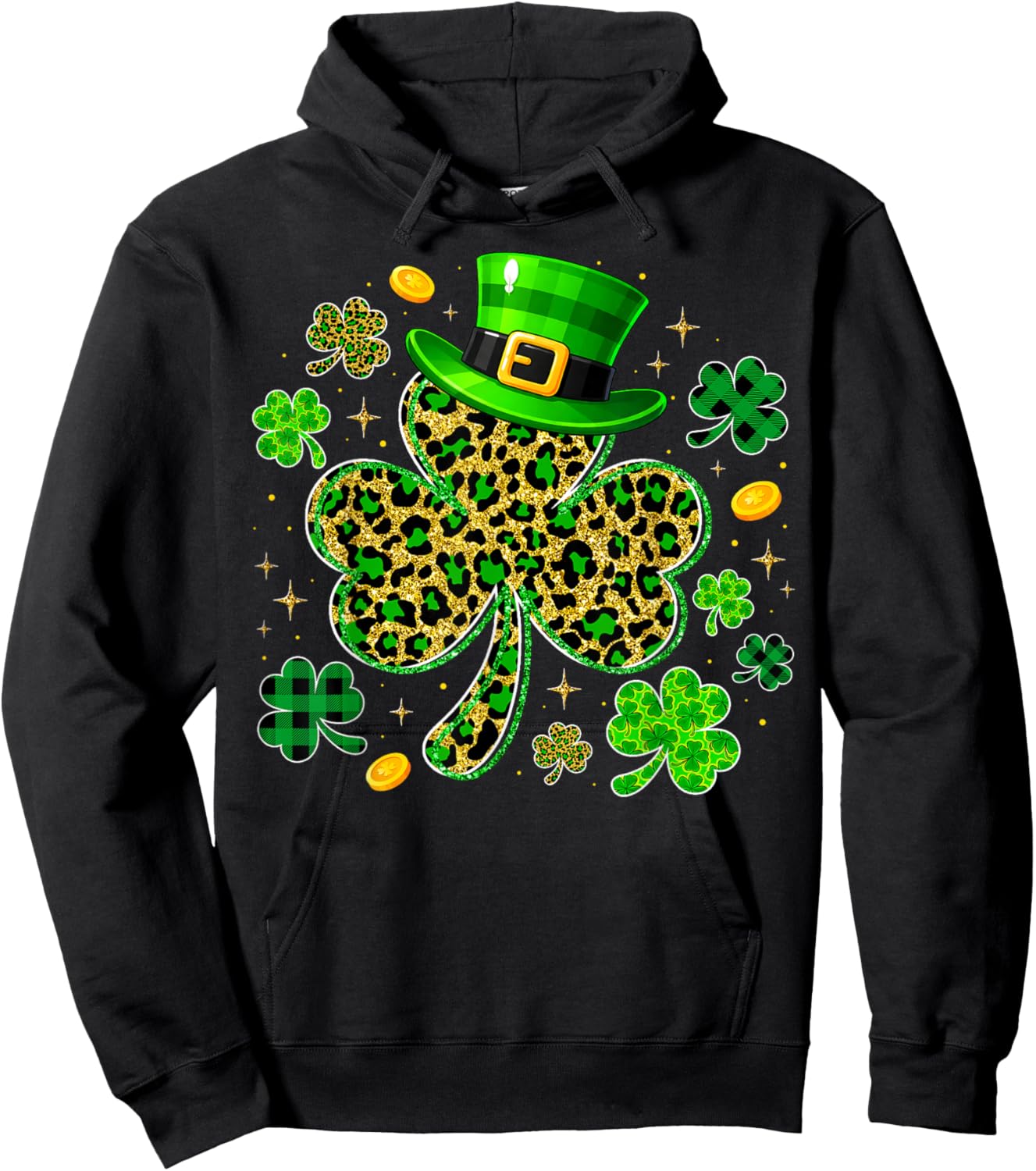 Cute Shamrock Leopard PJs St Patricks Women Girl Hoodie - Hoodie | Black