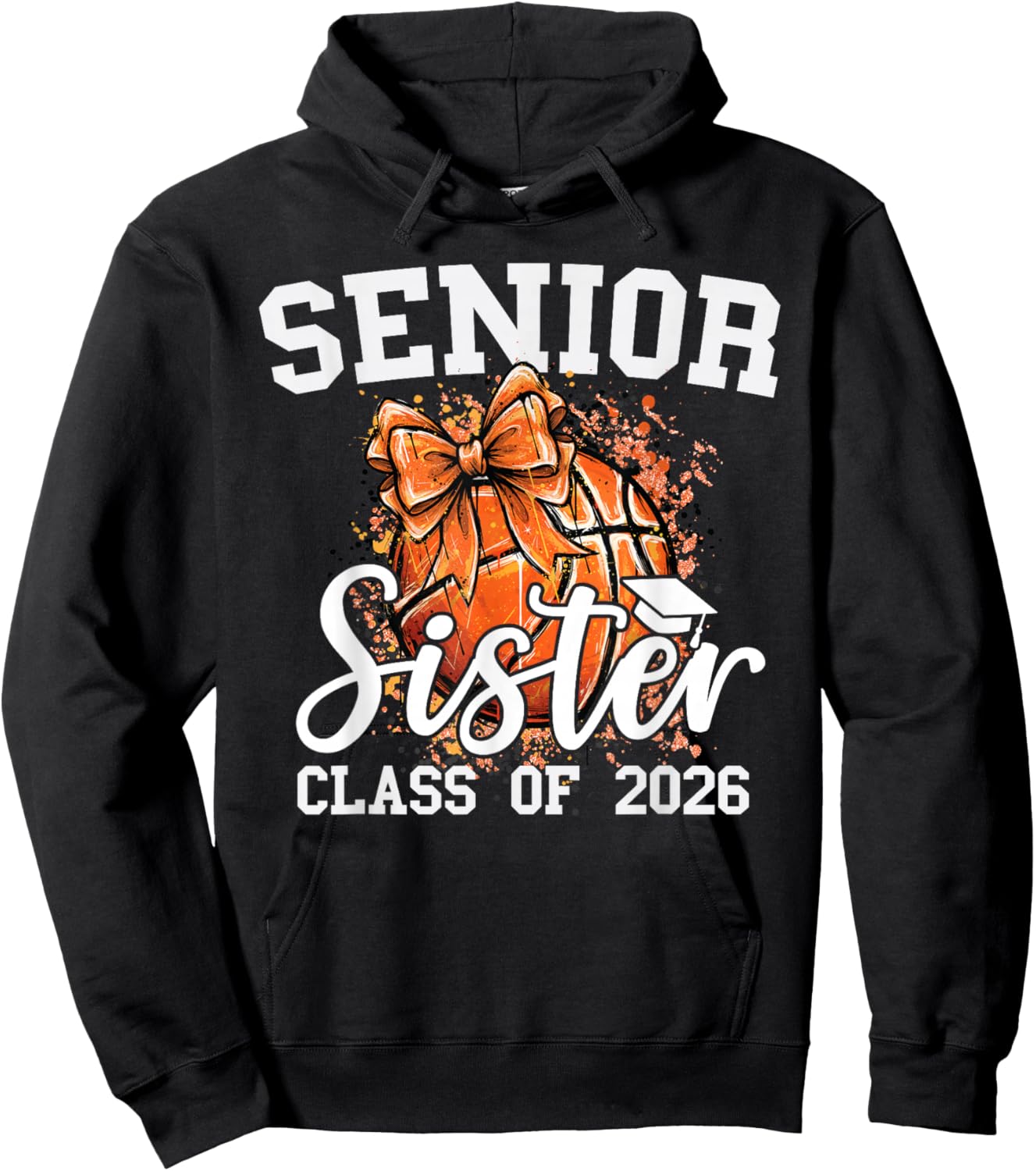 Senior Sister Class of 2026 Coquette Basketball Graduation Hoodie - Hoodie | Black