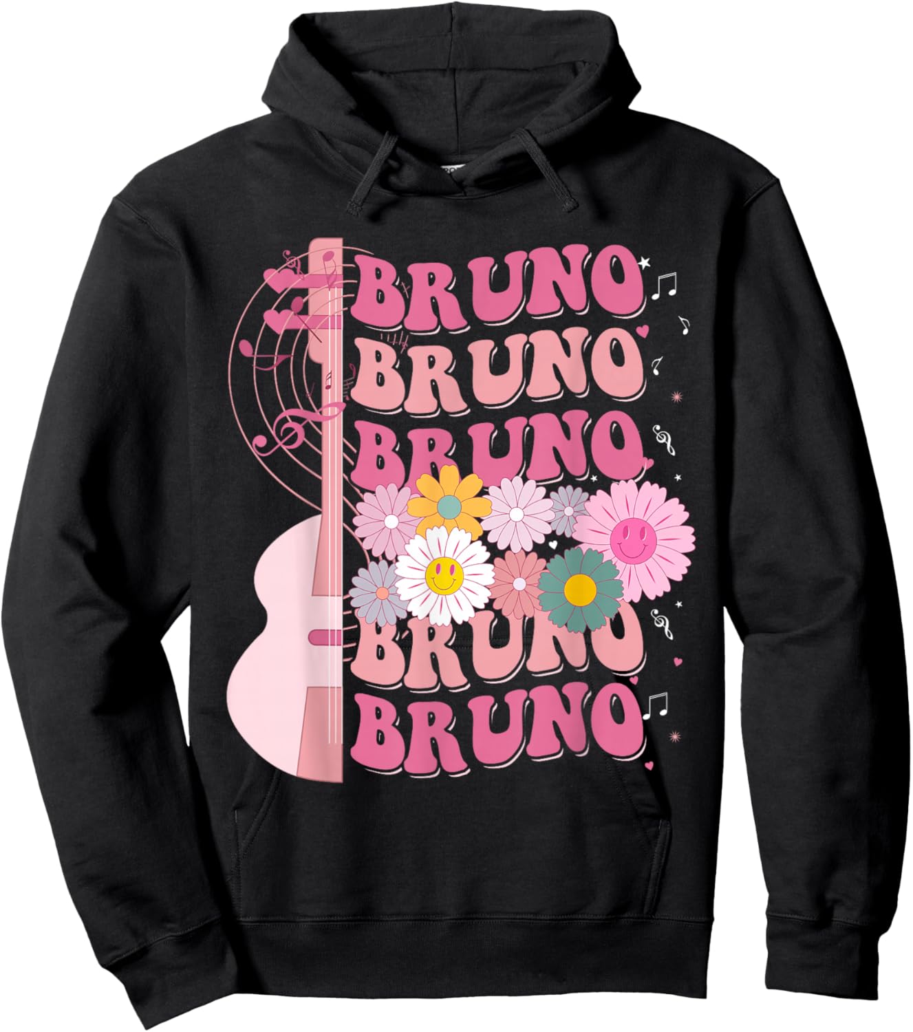 Girl Retro Bruno First Name Personalized Groovy 80's Hoodie - Hoodie | Black