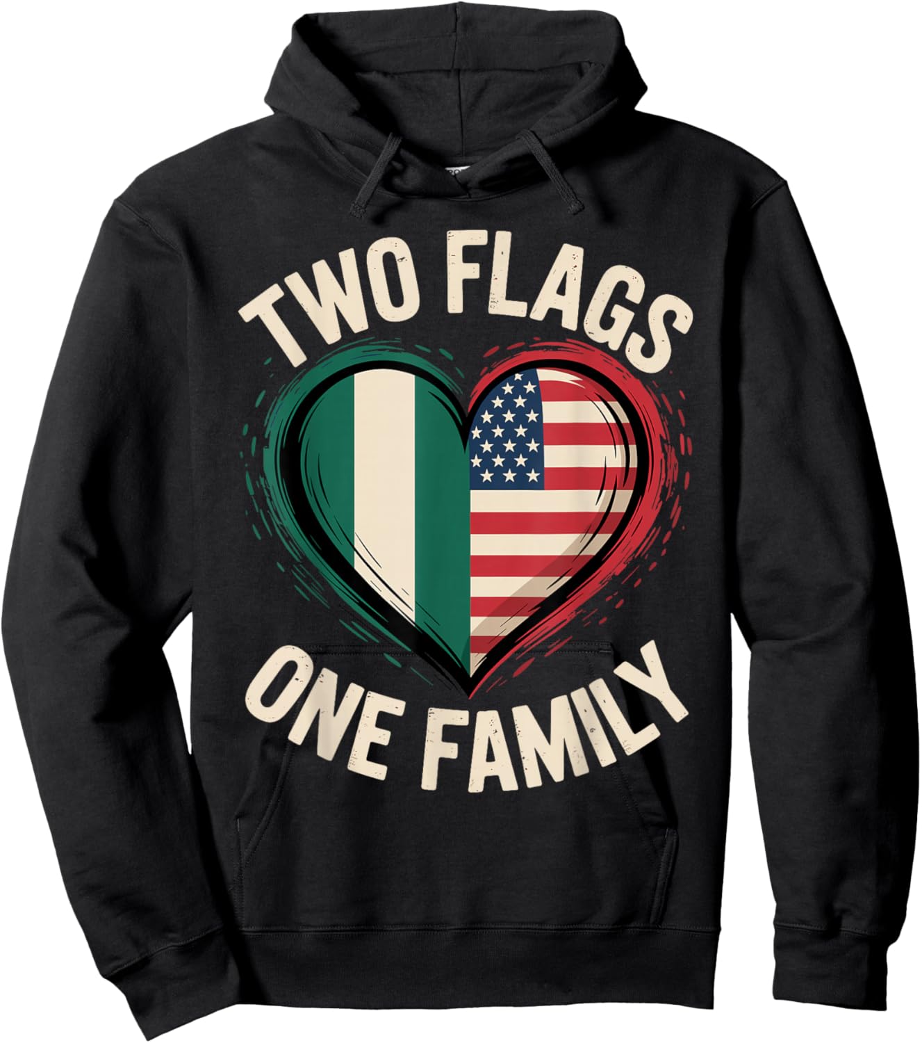 Two Flags One Family Nigerian Roots American Nigeria USA Hoodie - Hoodie | Black