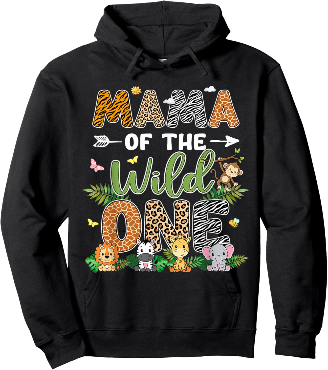 Mama of The Wild One 1st Birthday Safari Jungle Family Hoodie - Hoodie | Black