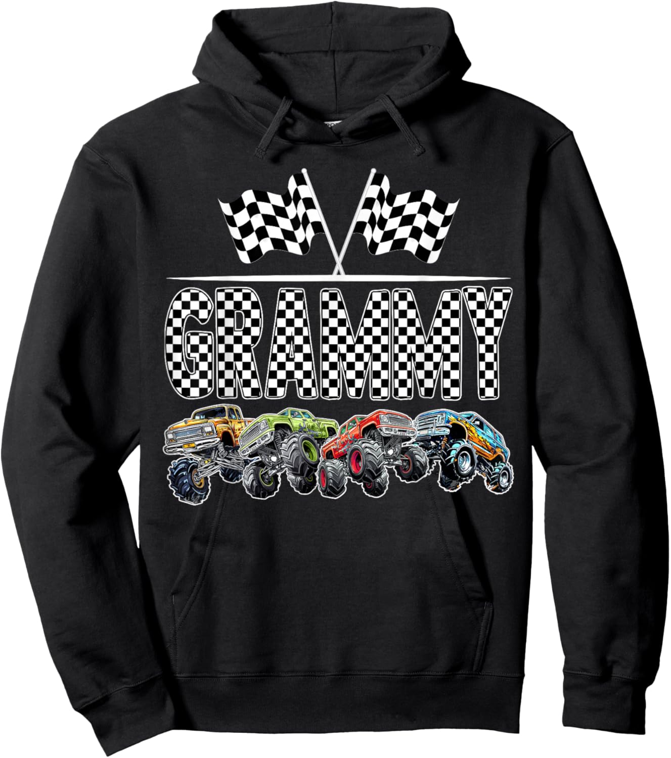 Grammy Retro Monster Truck Family Birthday Matching Hoodie - Hoodie | Black