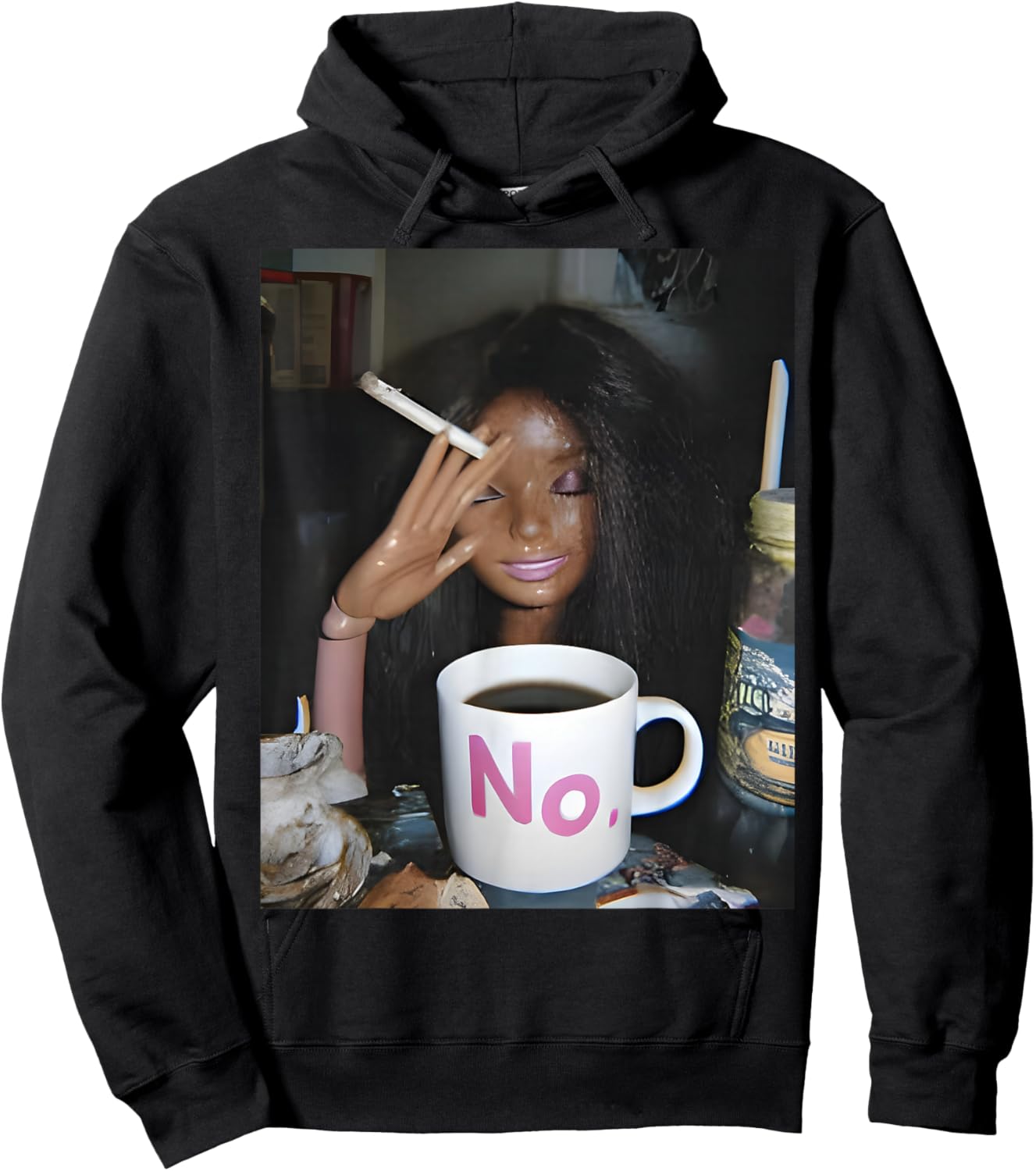 Distressed Doll Face Meme Hoodie - Hoodie | Black