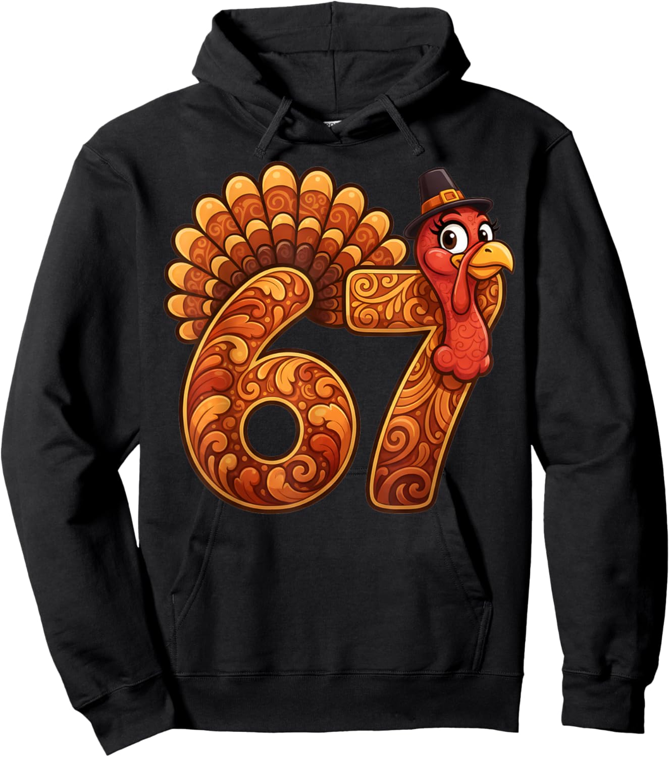 67 Funny Thanksgiving Turkey Meme Six Seven 6 7 Hoodie - Hoodie | Black