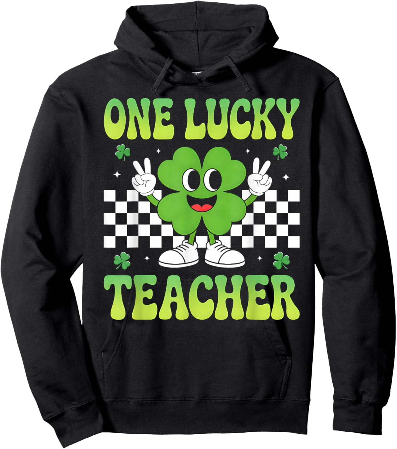 Groovy One Lucky Teacher Retro Shamrock St Patricks Day Hoodie - Hoodie | Black