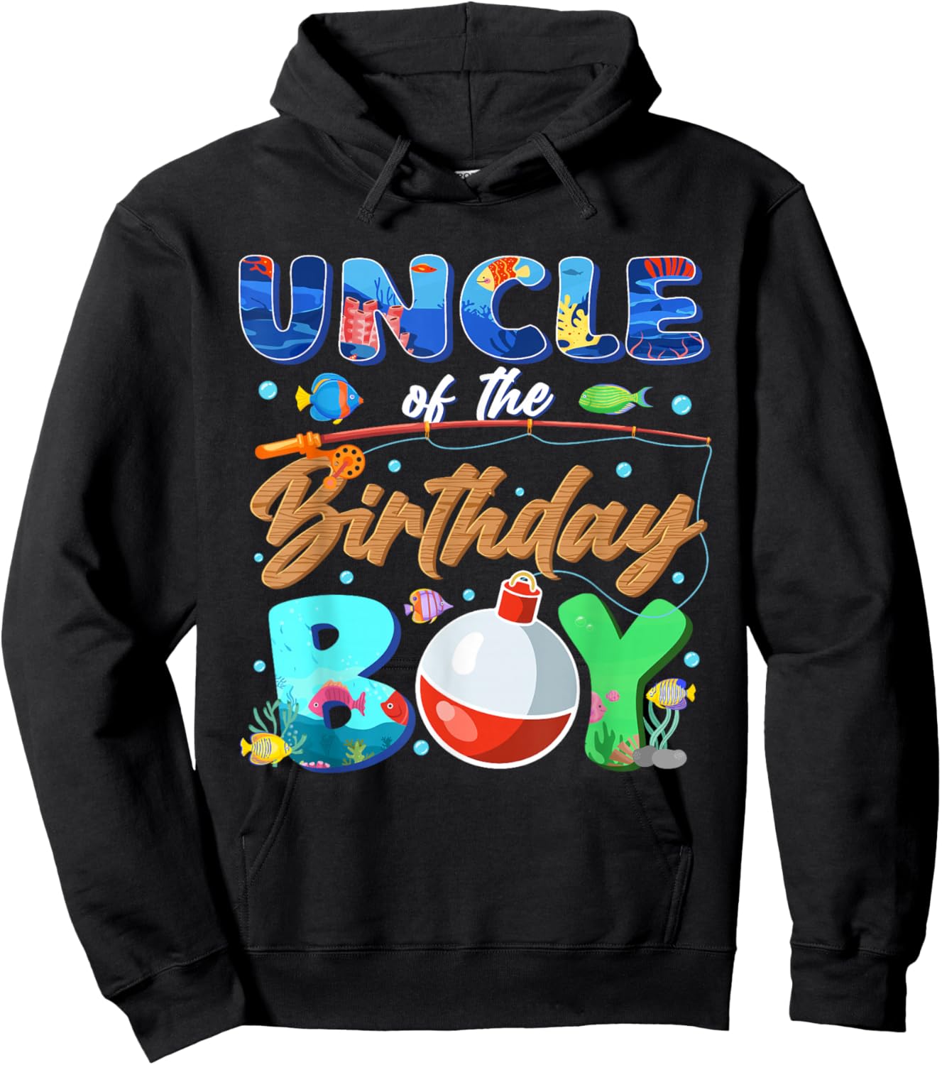 Uncle of The Birthday Boy Fishing Family Matching Bday Hoodie - Hoodie | Black