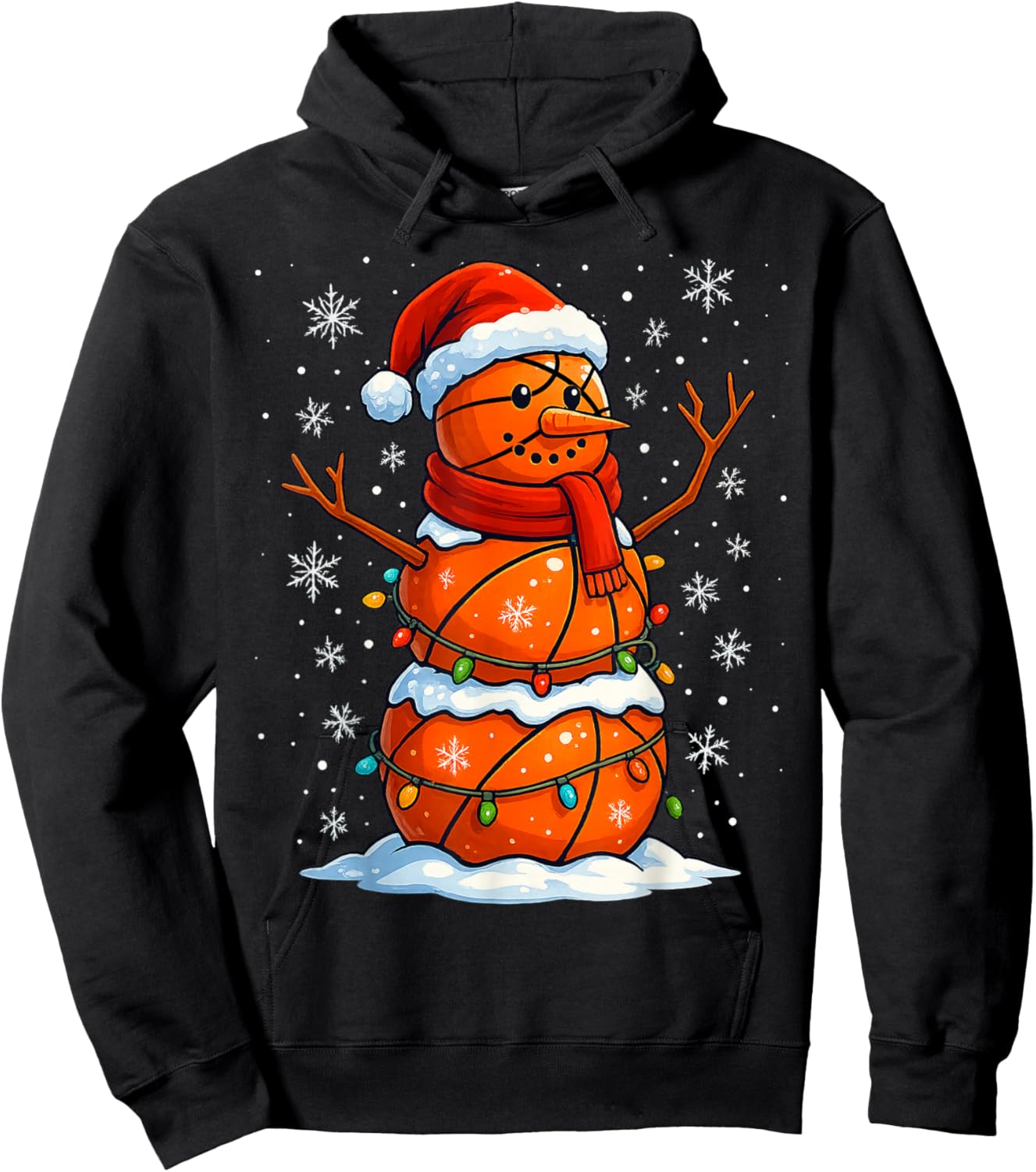 Christmas Basketball Snowman Holiday Sports Xmas Pajamas Hoodie - Hoodie | Black