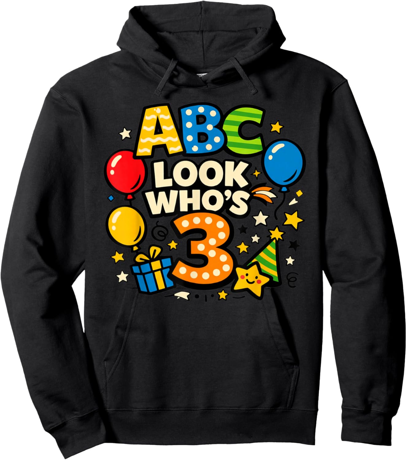 ABC Look Who's 3 Boy Girl Toddler 3rd Birthday Party Hoodie - Hoodie | Black