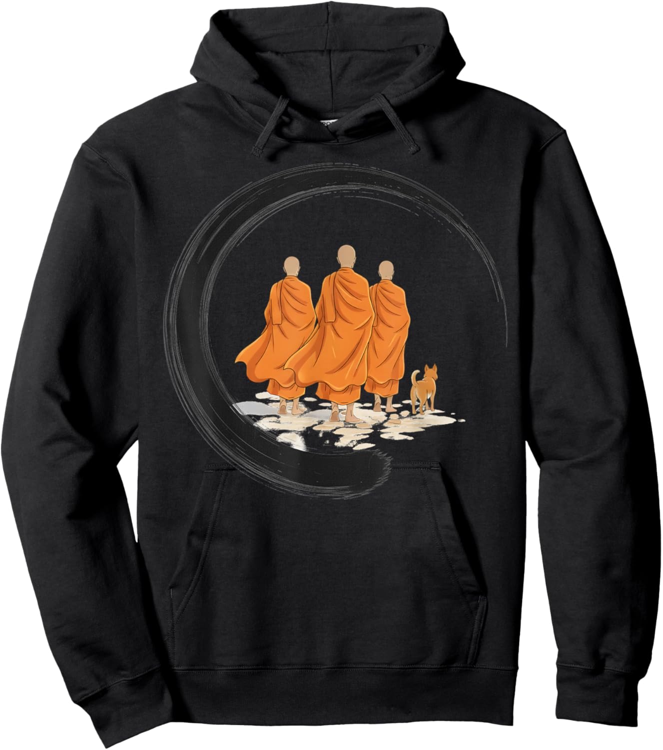 Retro Peace Walking Monks Minimalist Zen Art Hoodie - Hoodie | Black