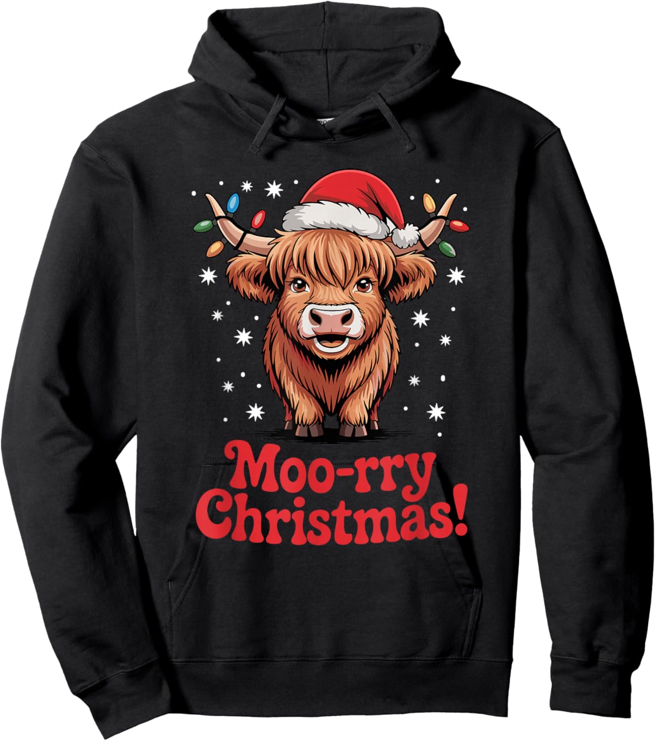 Highland Cow Christmas Pajama Moo Rry Cow Lover Hoodie - Hoodie | Black