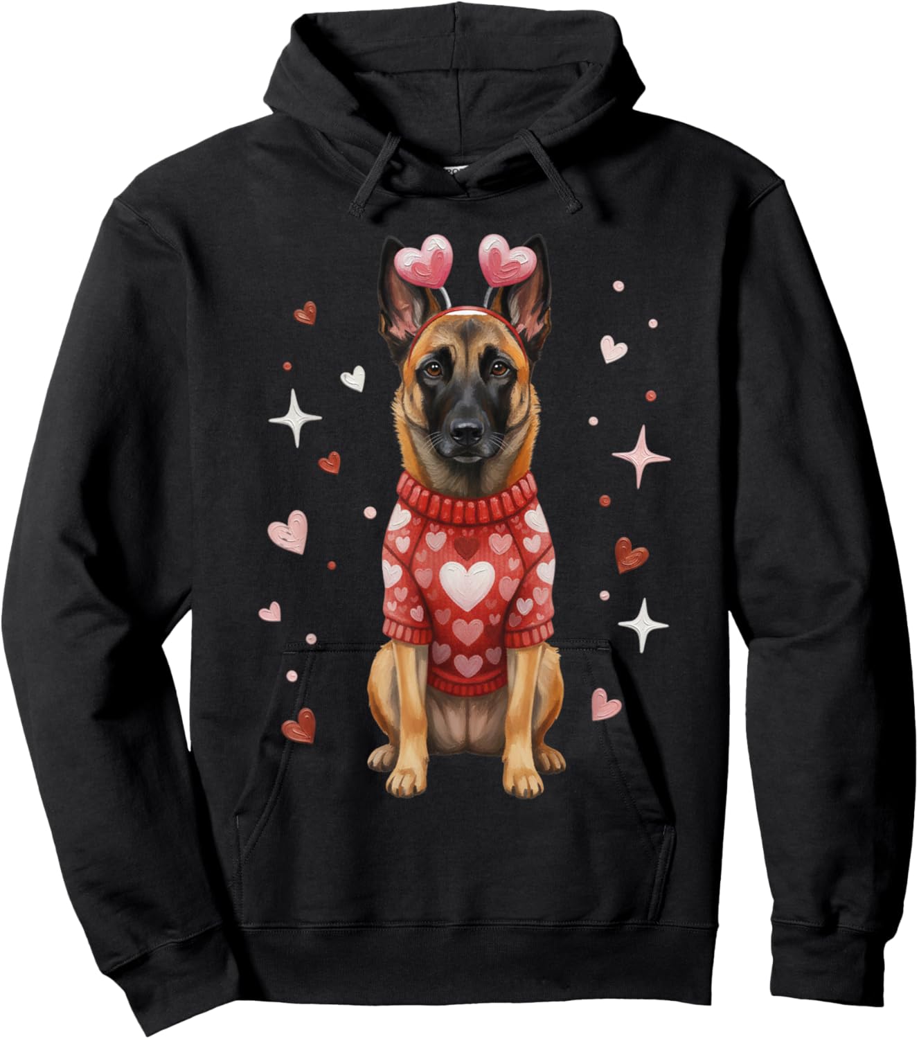 Cute Belgian Malinois Valentine Heart Valentines Day Hoodie - Hoodie | Black