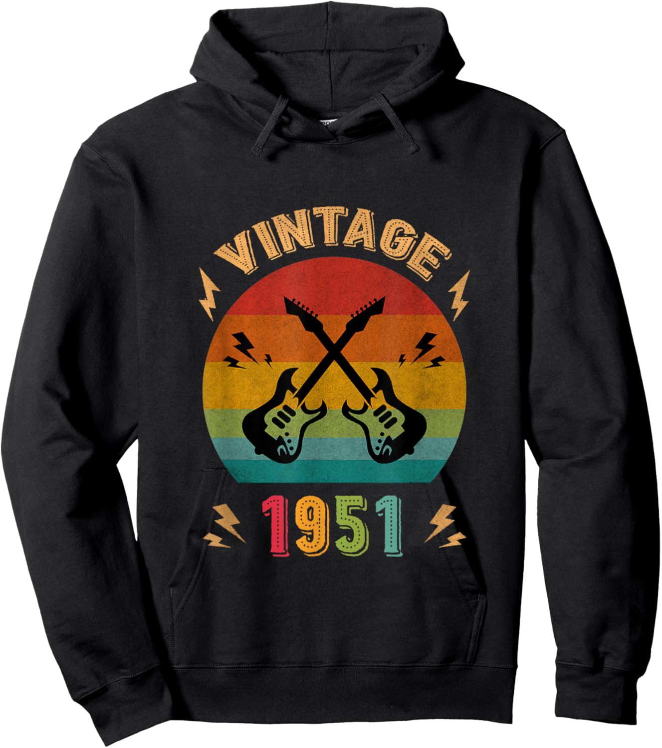 Vintage 1951 Birthday Guitar Player 75th Guitarist Birthday Hoodie - Hoodie | Black