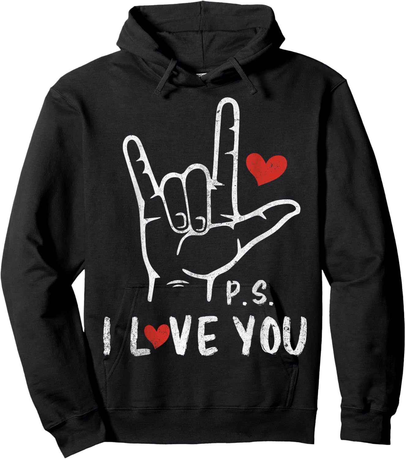 PS I Love You Day Valentine's Day Purple ASL Love Hand Sign Hoodie - Hoodie | Black