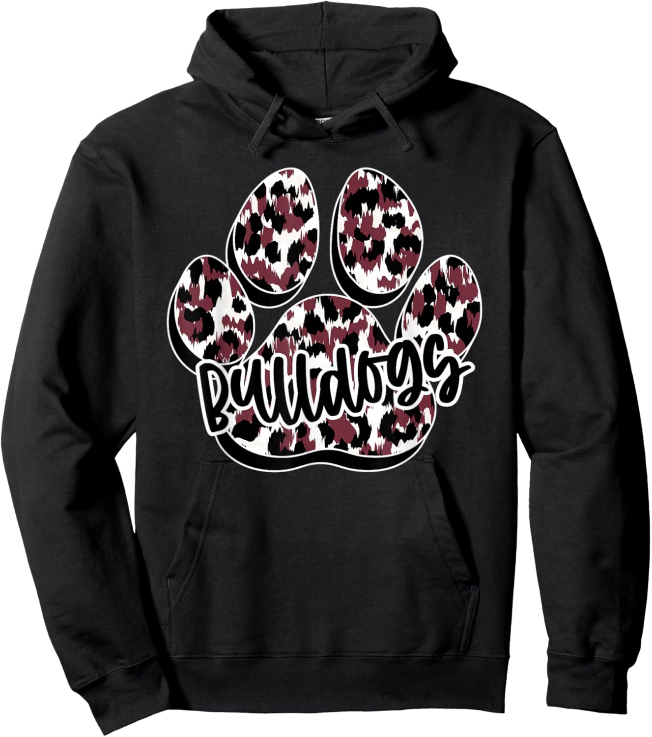 Maroon Bulldogs Leopard Paw Print Leopard School Mascot Hoodie - Hoodie | Black