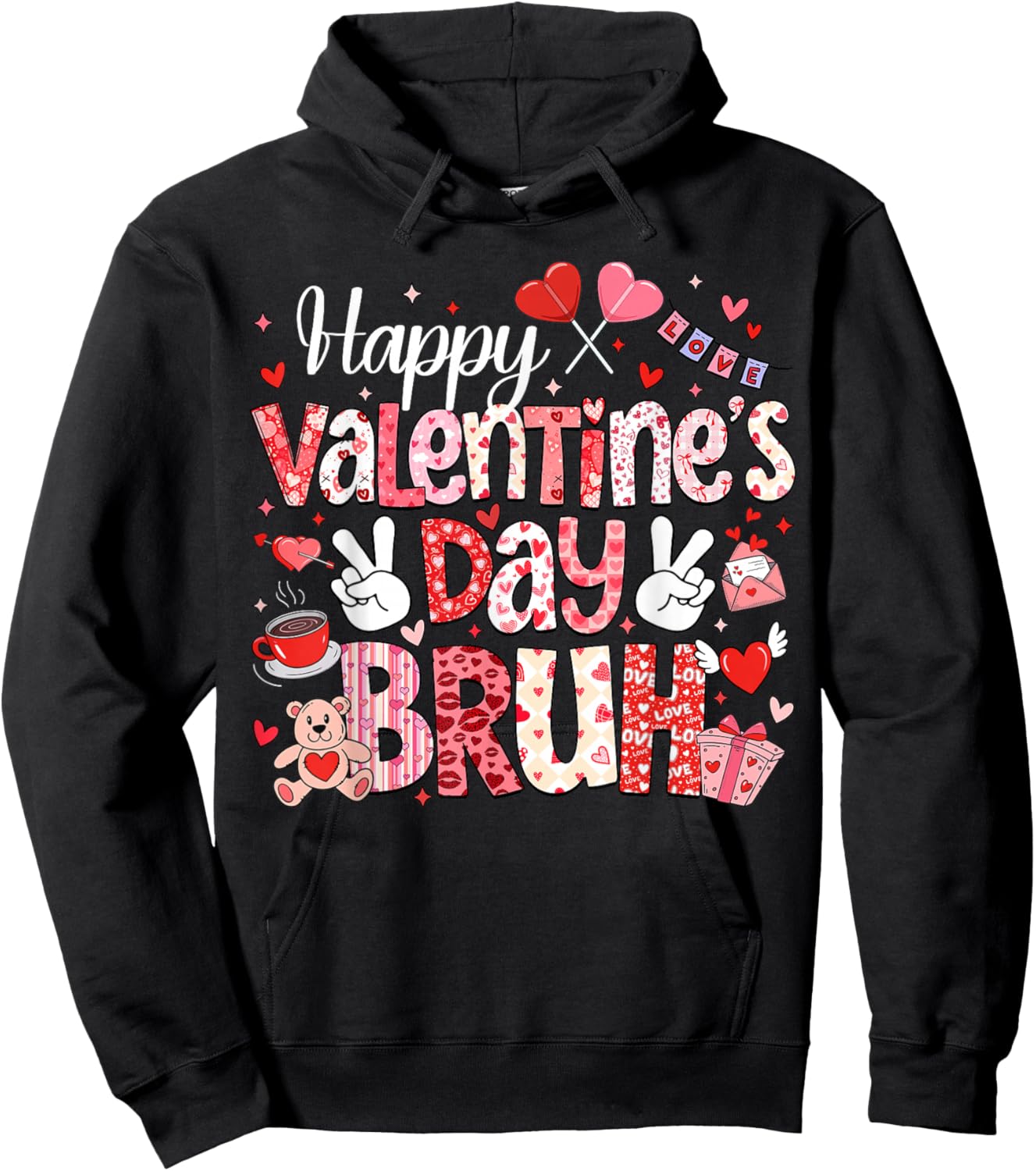 Happy Valentine Day Bruh Heart Love Valentine Boys Girls Hoodie - Hoodie | Black