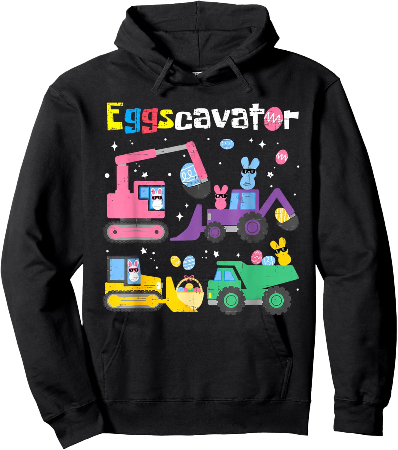 Eggscavator Easter Egg Hunt Construction Trucks Toddler Boys Hoodie - Hoodie | Black