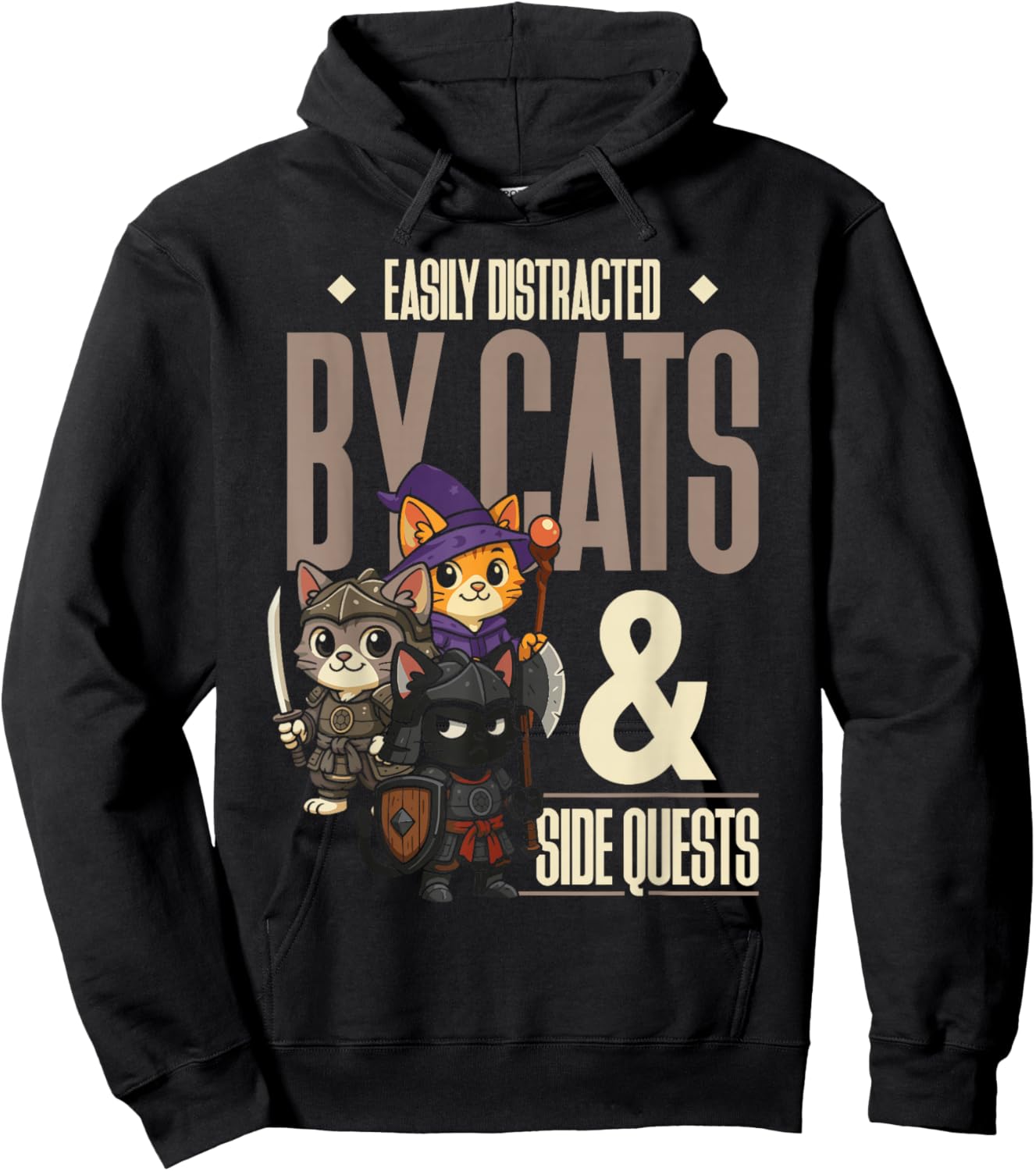 Easily Distracted Cats Side Quest Funny RPG Video Game Gamer Hoodie - Hoodie | Black