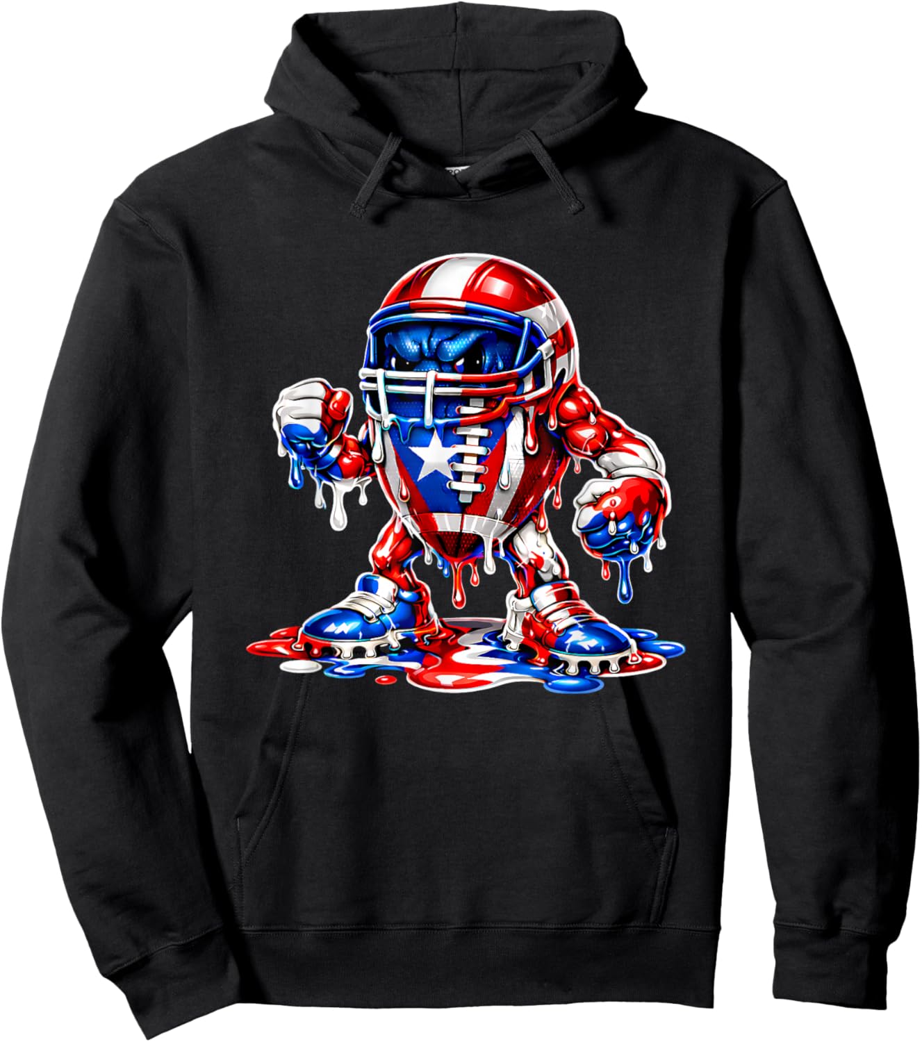 Football Lover Puerto Rico Flag Football Drip Graphic Hoodie - Hoodie | Black