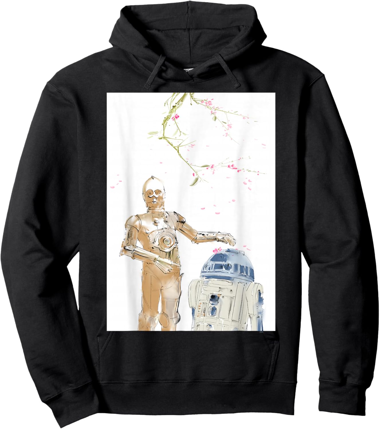 Star Wars R2-D2 and C-3PO Spring Cherry Blossoms Sakura Art Hoodie - Hoodie | Black