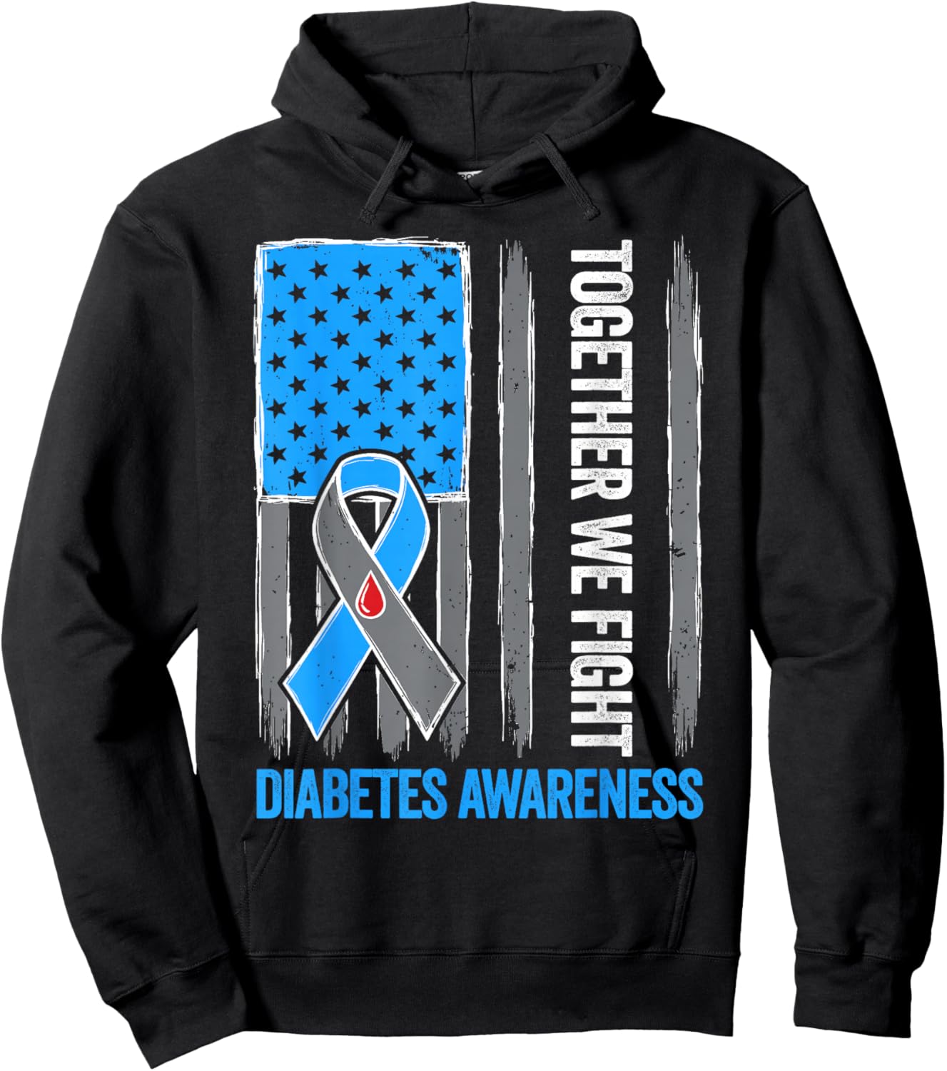 U.S. Flag Together We Fight Blue Ribbon Diabetes Awareness Hoodie - Hoodie | Black