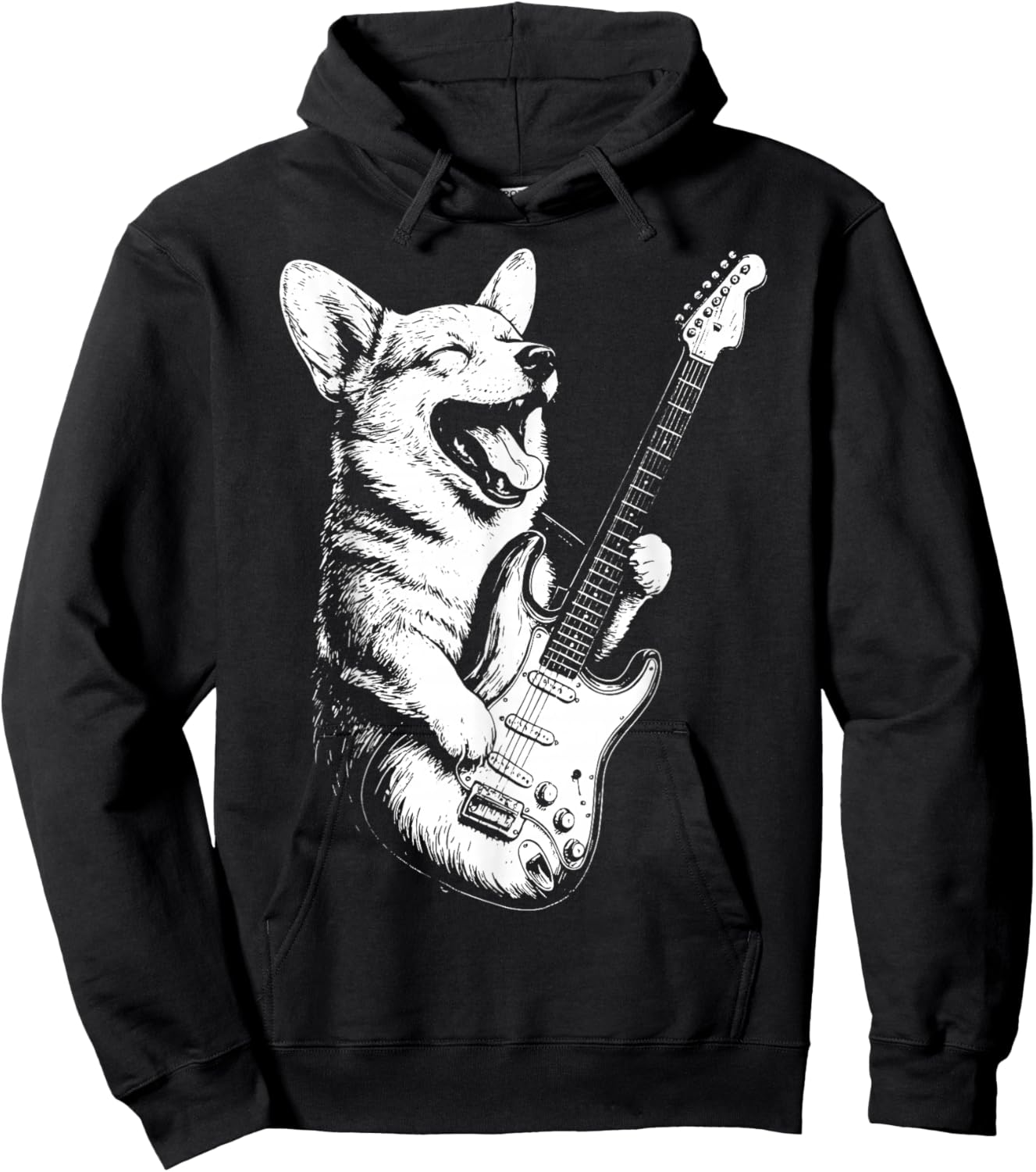 Corgi Playing Guitar Hoodie - Hoodie | Black