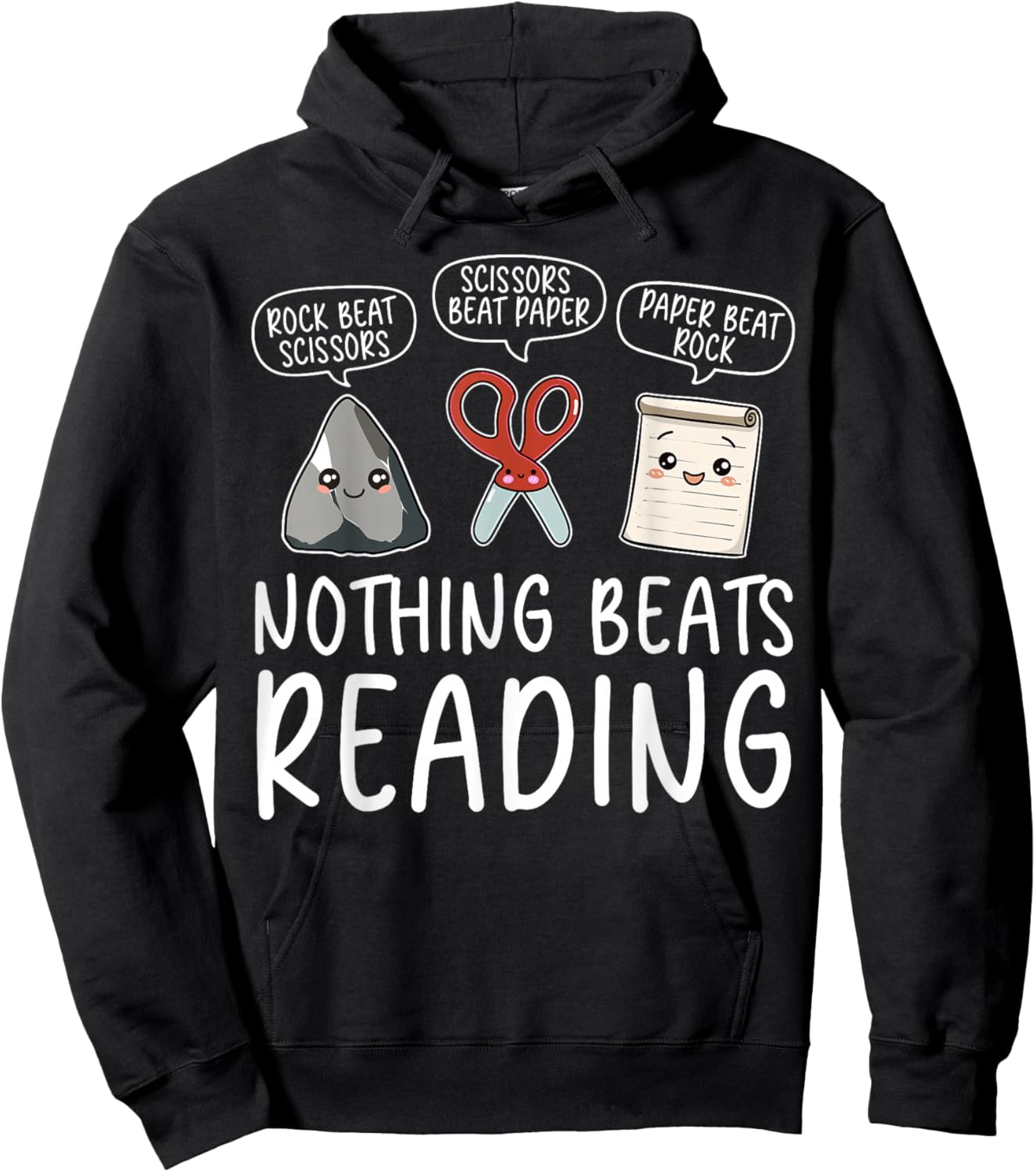 Nothing Beats Reading Rock Paper Scissors Funny Book Lover Hoodie - Hoodie | Black
