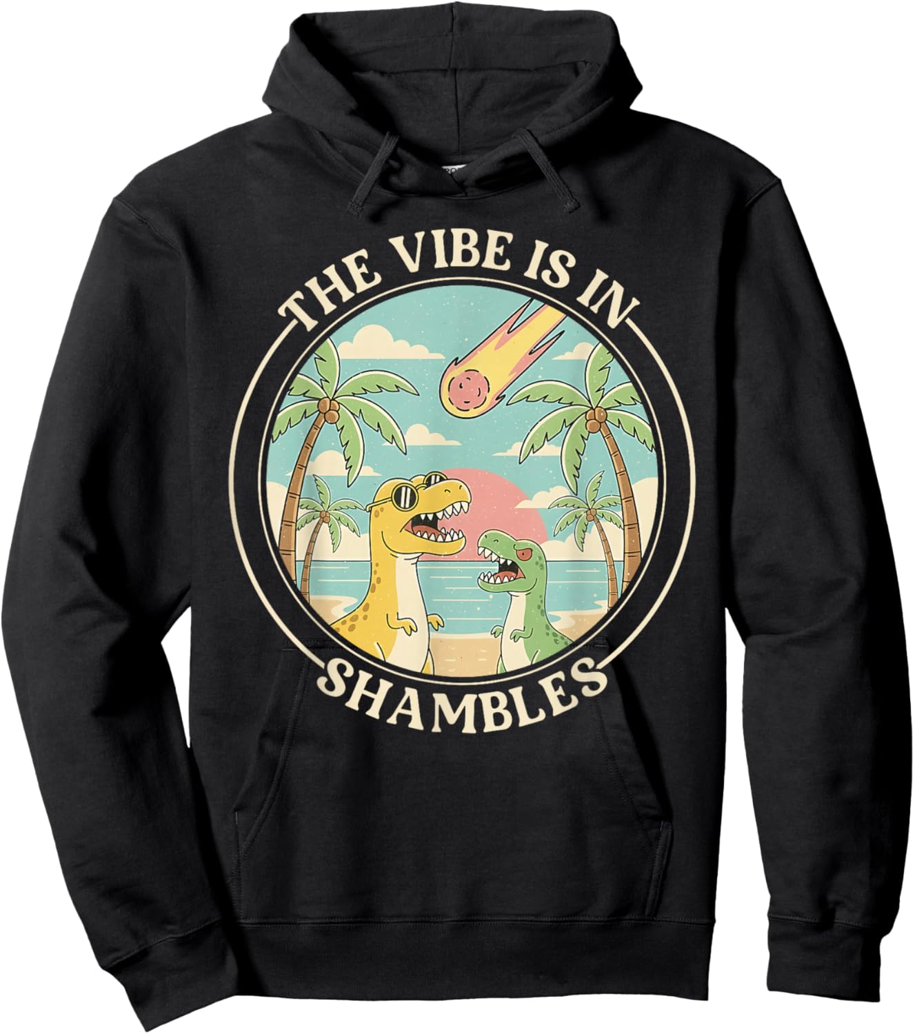 The Vibe is in Shambles Sarcastic Dinosaur Extinction Summer Hoodie - Hoodie | Black