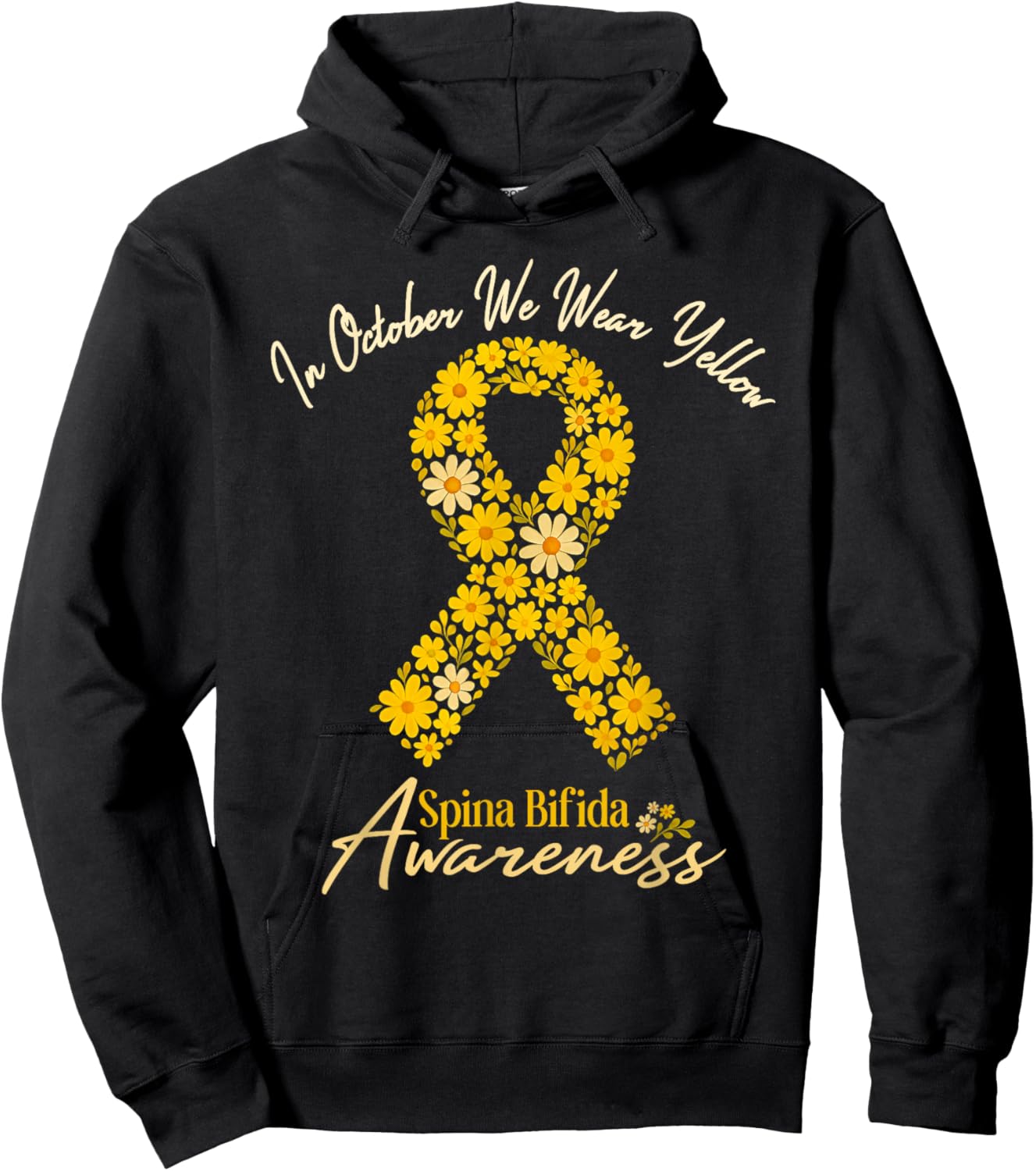 Spina Bifida Awareness Month Yellow Flower Ribbon Hoodie - Hoodie | Black