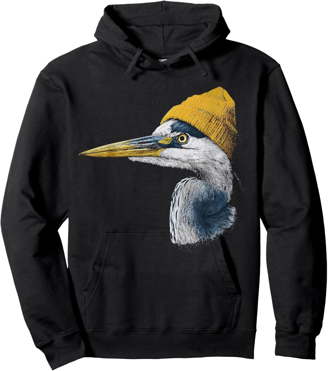Great Blue Heron Birding Yellow Beanie Hoodie - Hoodie | Black