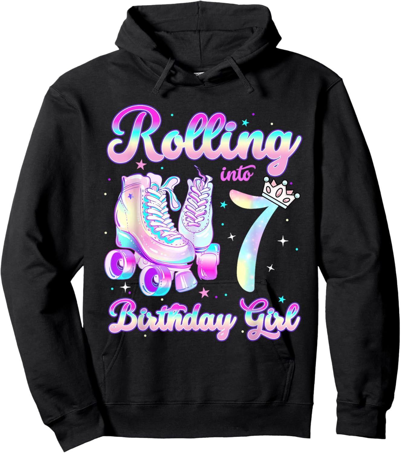 Kids Rolling Into 7 Roller Skating 7th Birthday Girls Party Hoodie - Hoodie | Black