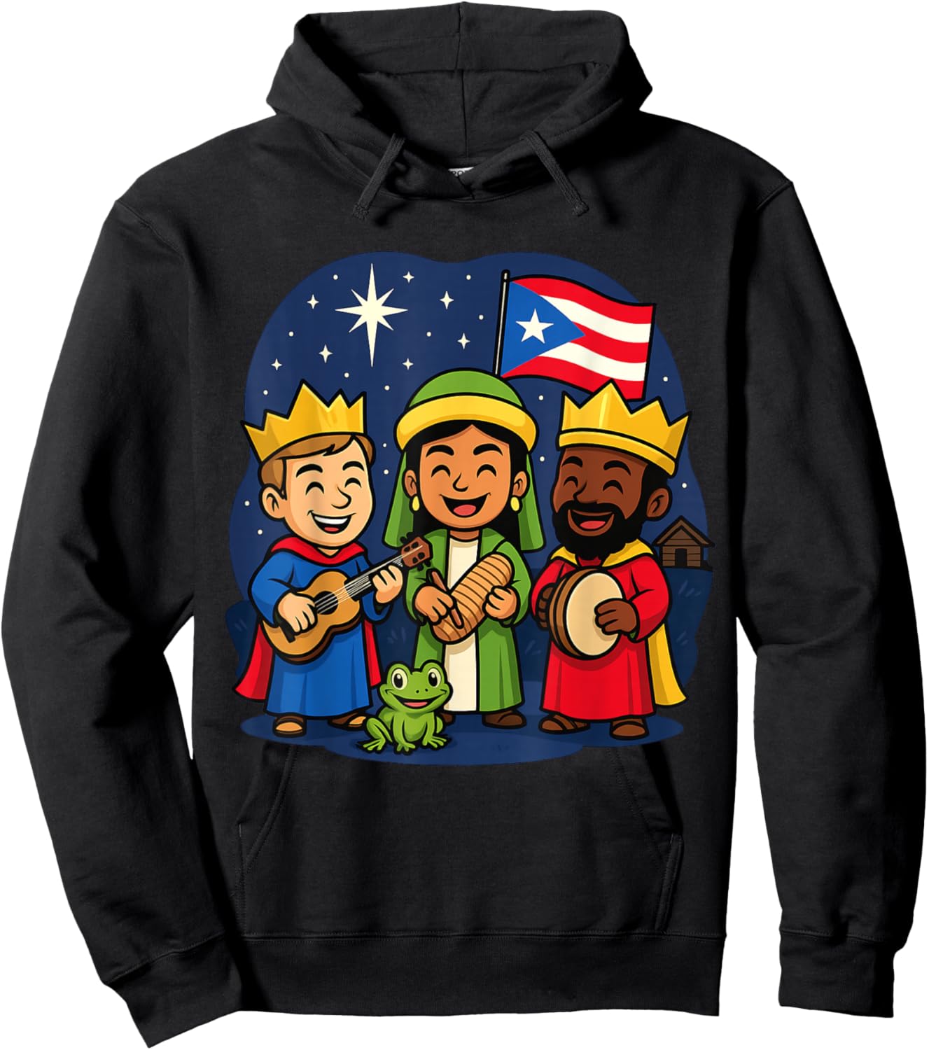 Puerto Rican Flag Funny Three Kings Day Navidad Coqui Hoodie - Hoodie | Black
