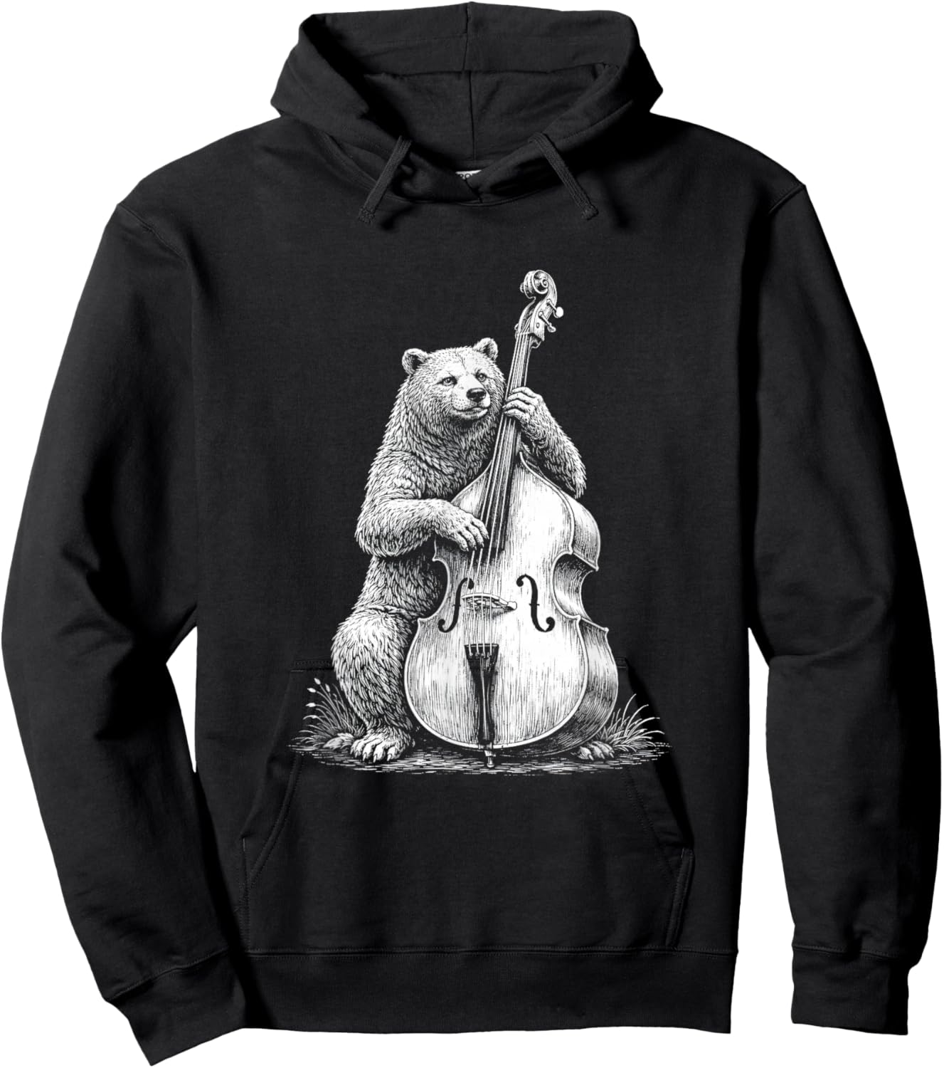 Bluegrass Upright Bass Bear Folk Music Appalachian Music Hoodie - Hoodie | Black