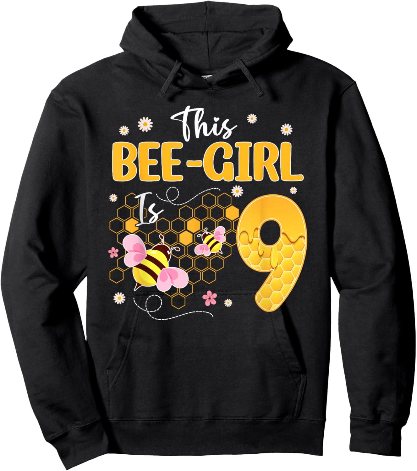 This Bee-Day Girl is 9 Year Old Birthday Bee Theme Party Hoodie - Hoodie | Black