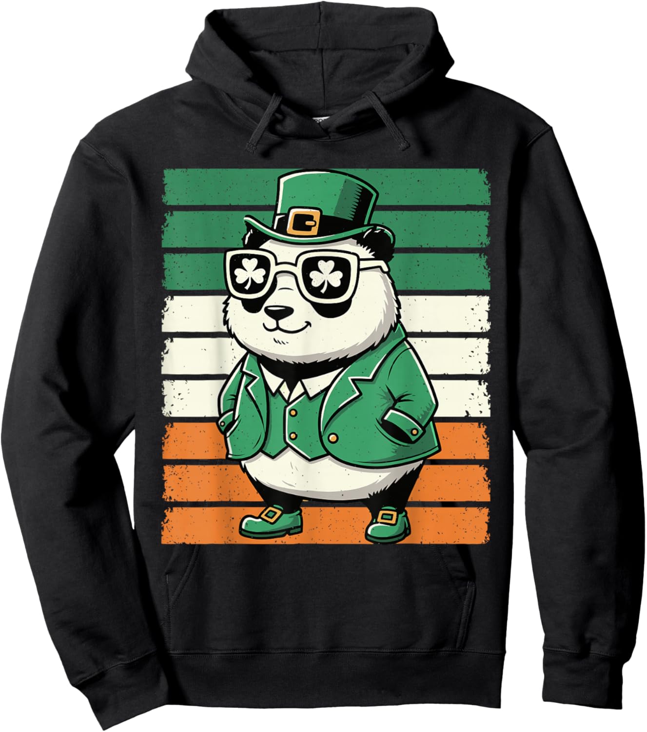 Retro Panda St Patty's Shamrock Funny St Patrick's Day Hoodie - Hoodie | Black