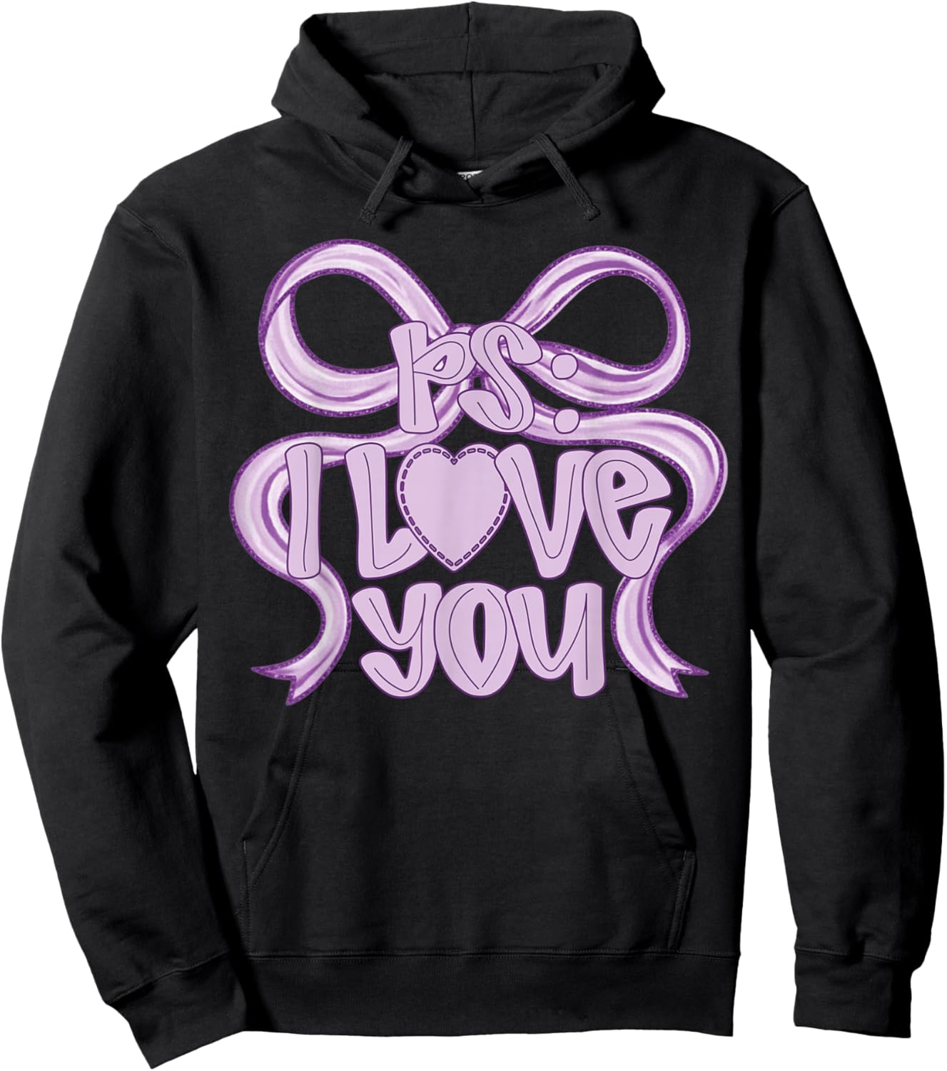 PS I Love You Day Valentine's Day Coquette Bow Purple Heart Hoodie - Hoodie | Black