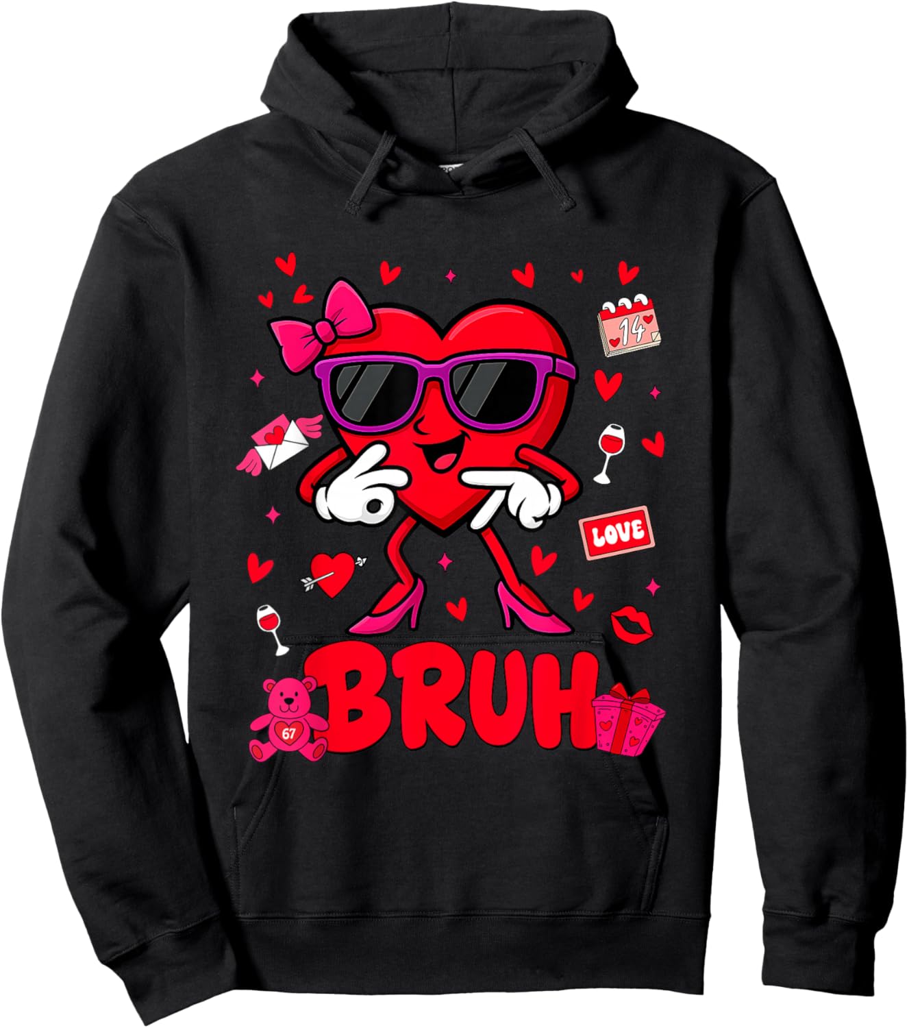 Funny Meme 67 Six Seven Bruh Valentine Heart Women Girl Kids Hoodie - Hoodie | Black