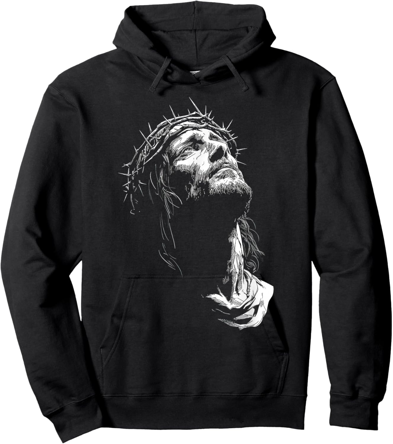 Jesus Christ Crown of Thorns Black and White Line Art Hoodie - Hoodie | Black