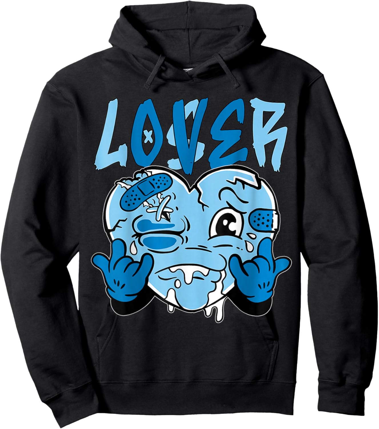 Blue Loser Lover Blue Drip Heart Matching Women Hoodie - Hoodie | Black