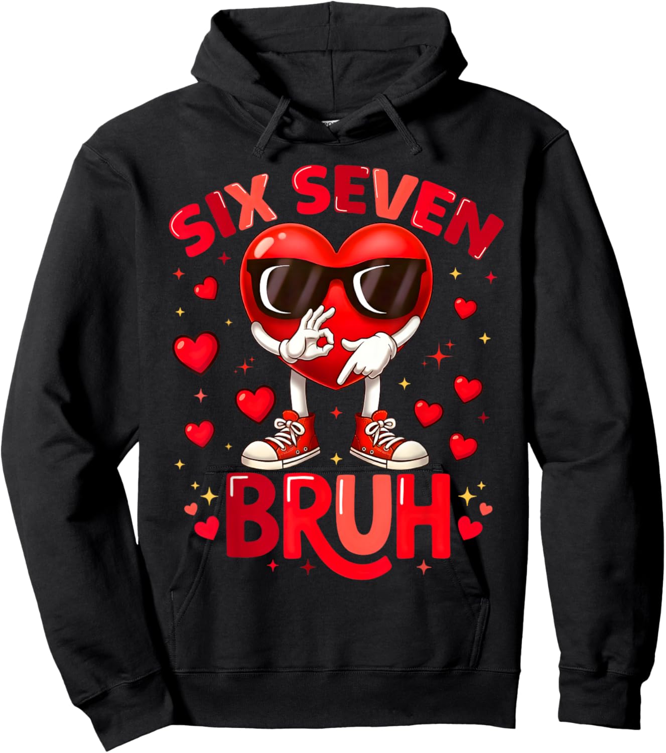 6 7 Valentines Day Shirt Men Boys Funny Heart Meme Six Seven Hoodie - Hoodie | Black