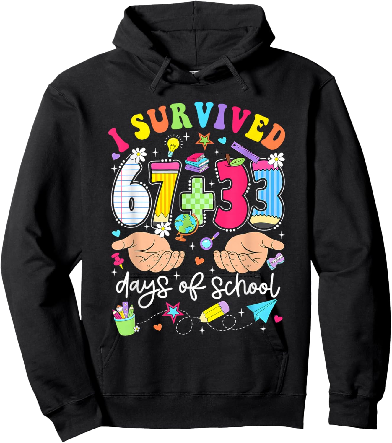 I Survived 67+33 Days of School 100 Days 6 7 Kids Boys Girls Hoodie - Hoodie | Black