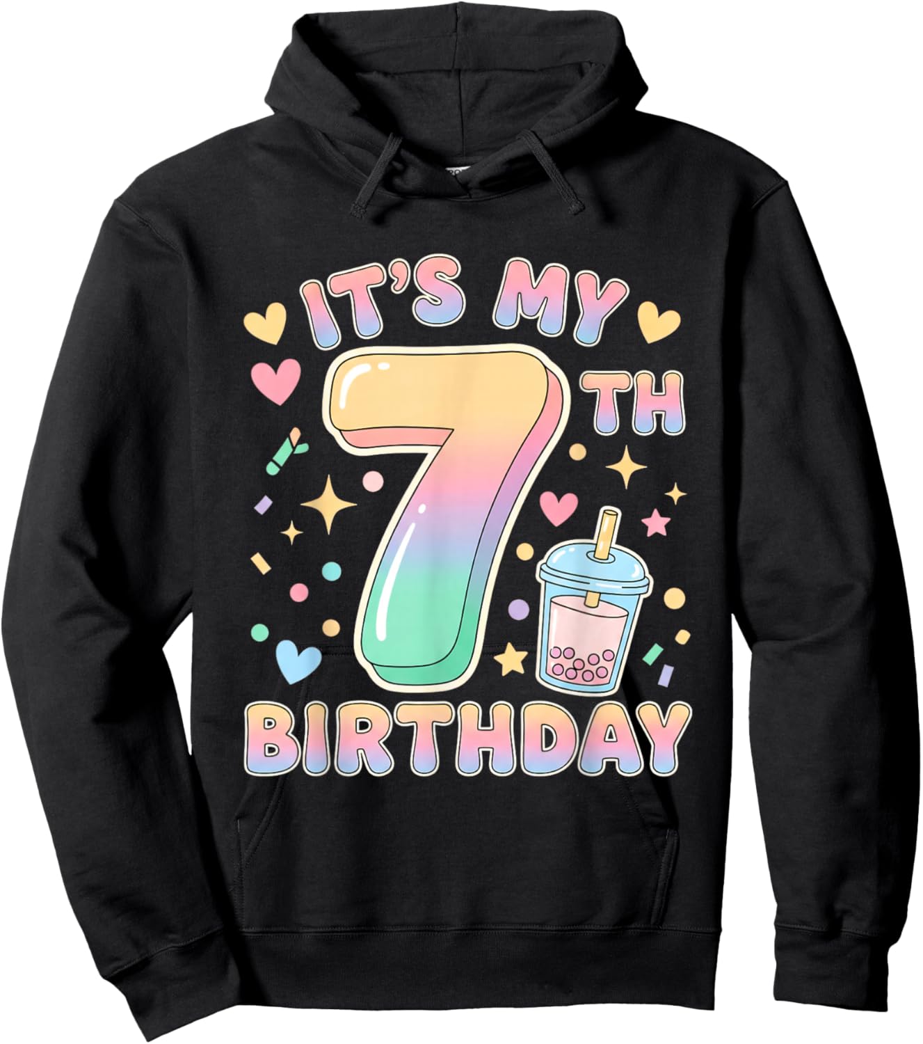 It's My 7th Birthday Bubble Boba Tea Party 7 Year Old Girl Hoodie - Hoodie | Black