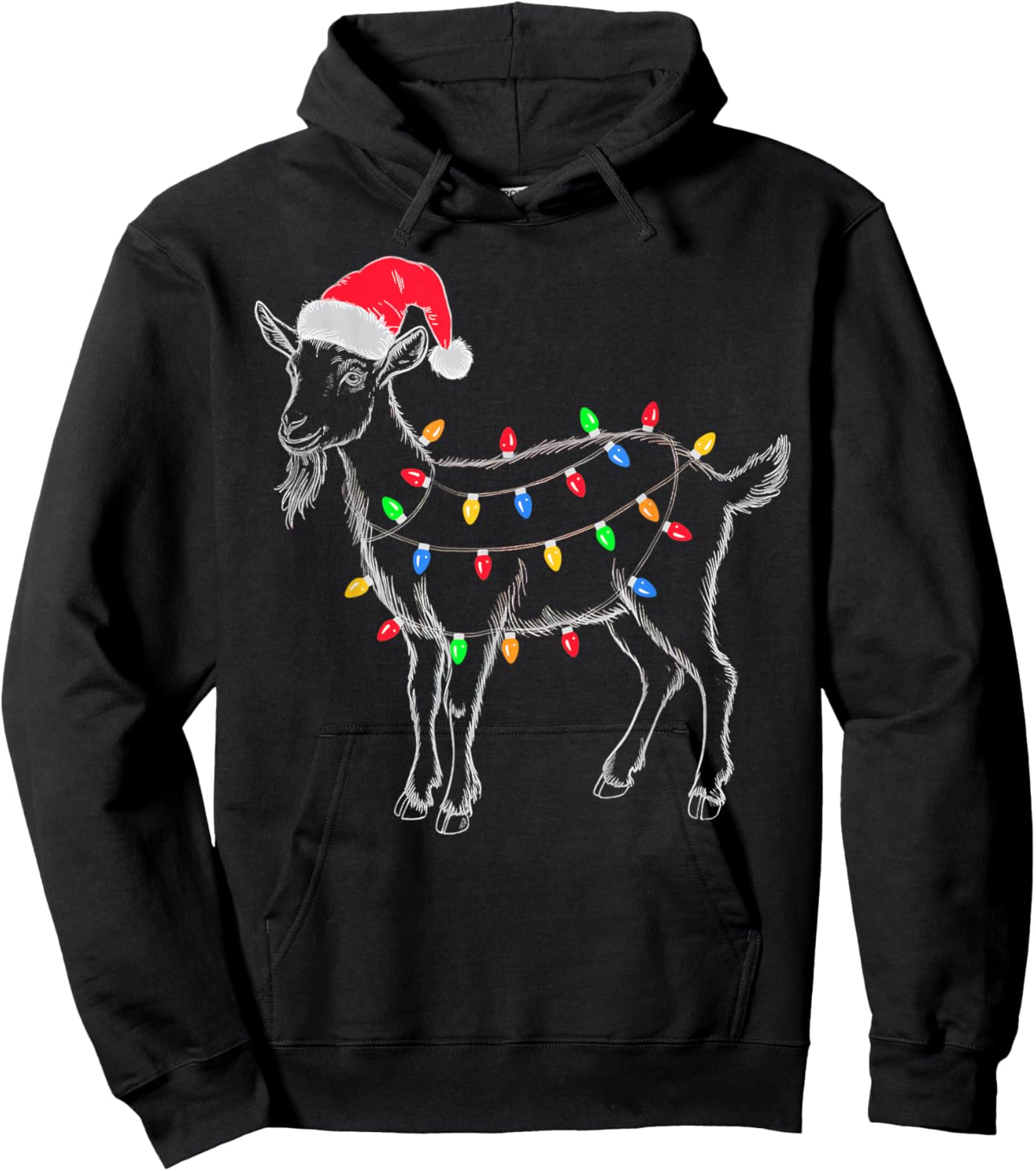 Goat Christmas Lights Santa Hat Xmas Pajamas Farm Animal Hoodie - Hoodie | Black