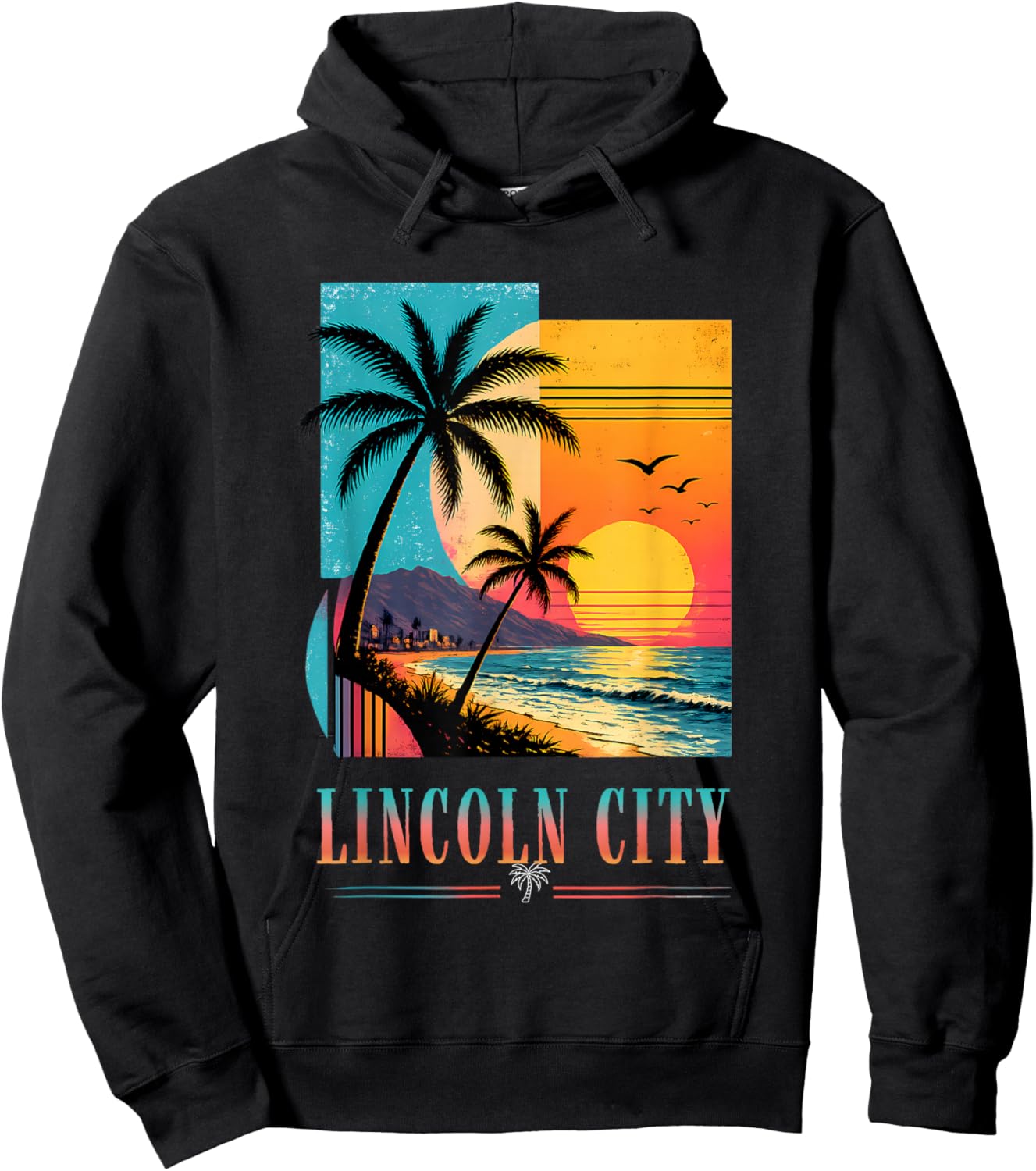 Lincoln City Beach Sunset 2026 Summer Vacation Retro Vibes Hoodie - Hoodie | Black