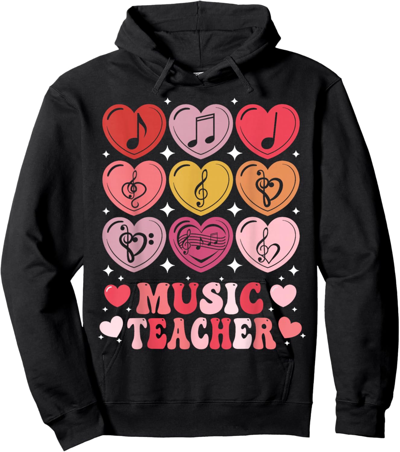 Music Teacher Valentine's Day Musical Notes Hearts Musician Hoodie - Hoodie | Black