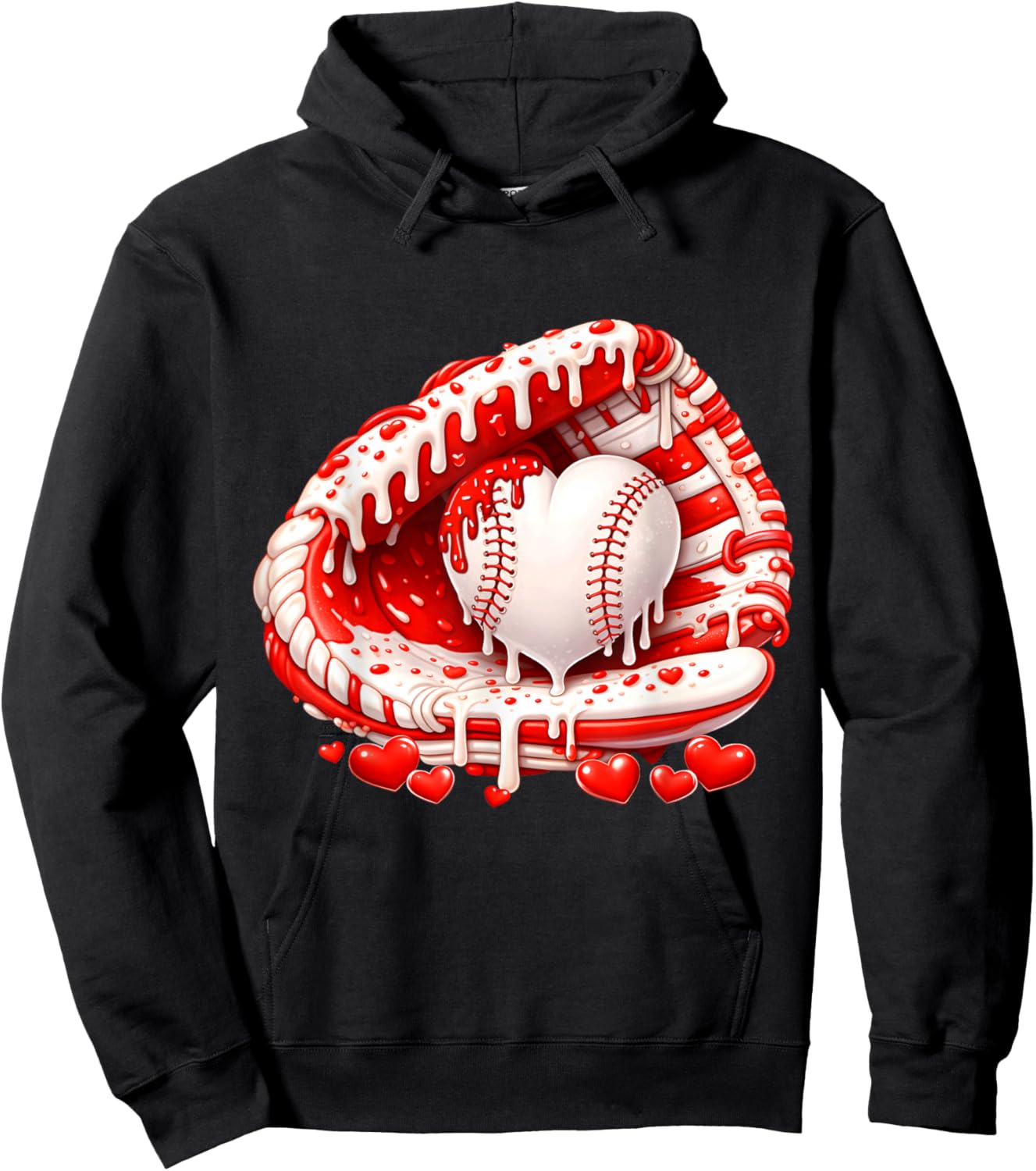 Kid Drip Ice Cream Baseball Heart Catcher Valentines Day Boy Hoodie - Hoodie | Black
